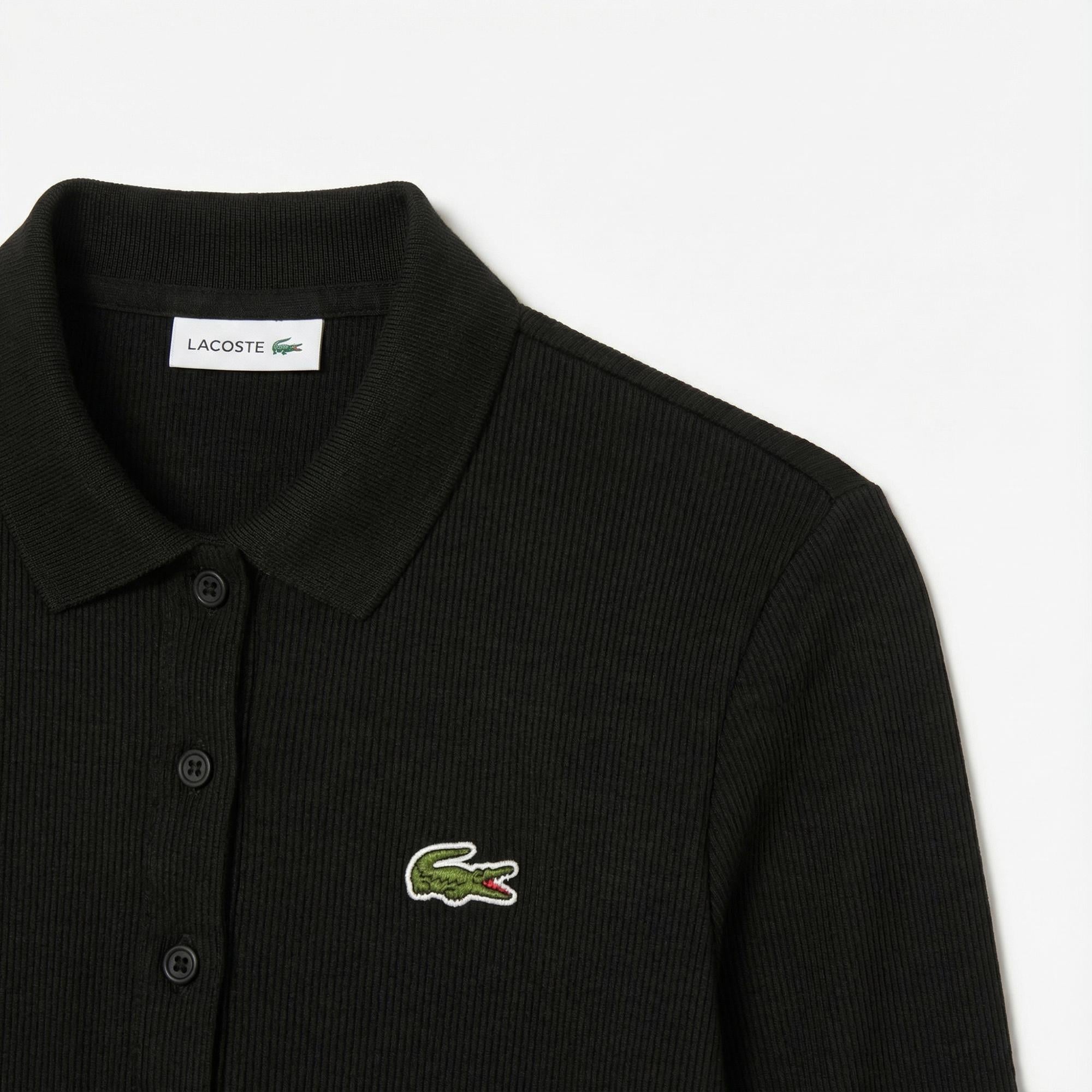 Lacoste L.12.D Kadın Slim Fit Uzun Kollu Siyah Polo