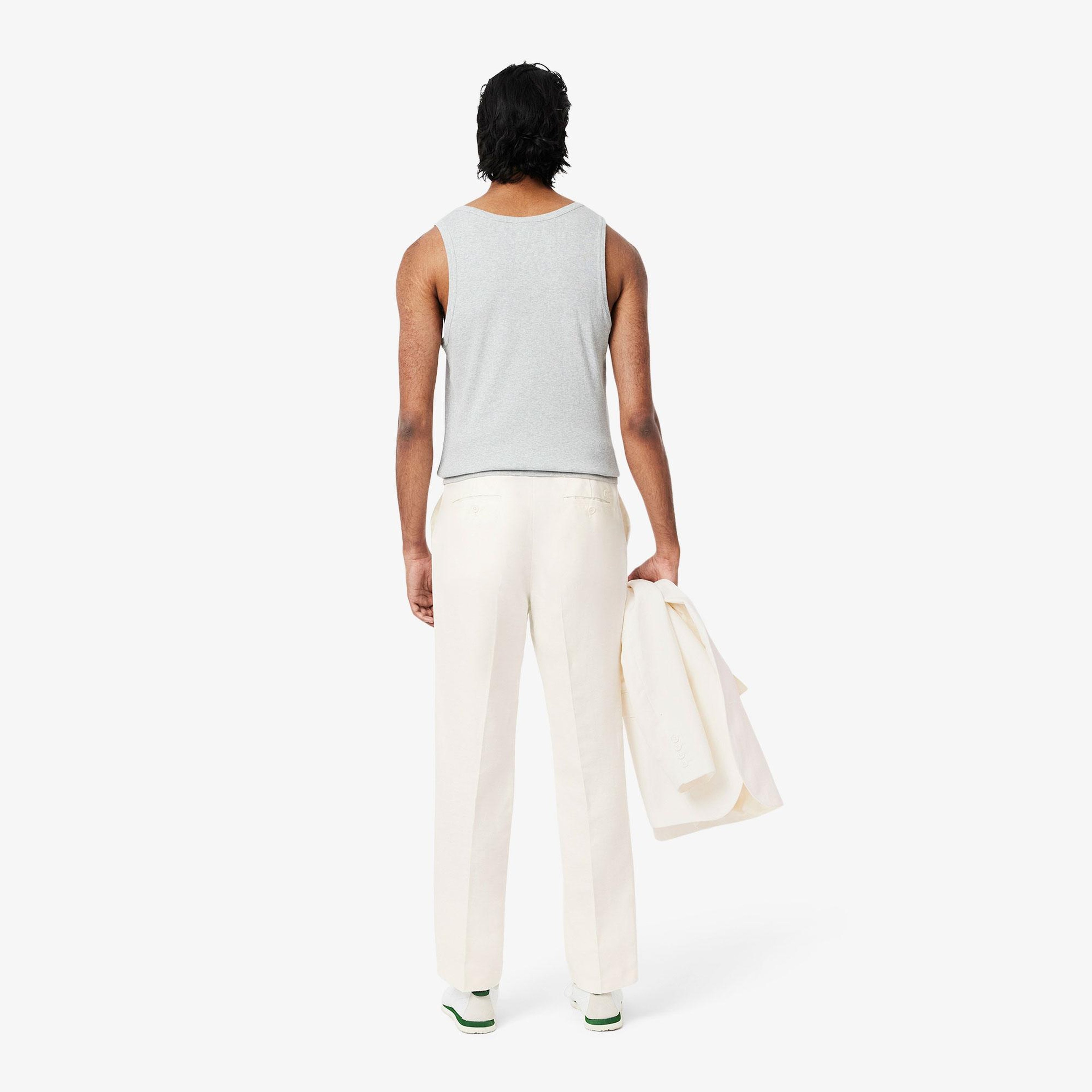 Erkek Regular Fit Keten Beyaz Pantolon