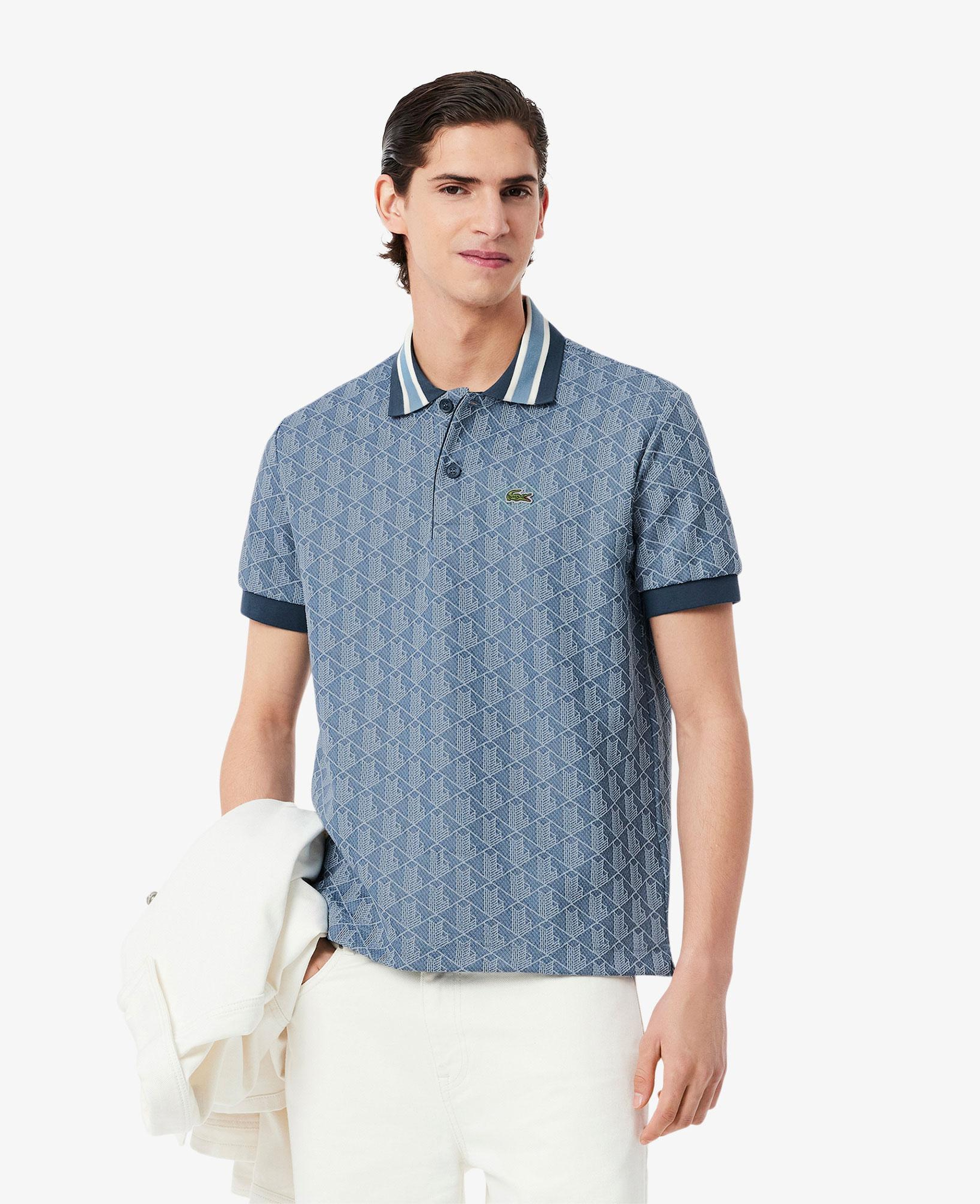 Erkek Classic Fit Monogram Mavi Polo