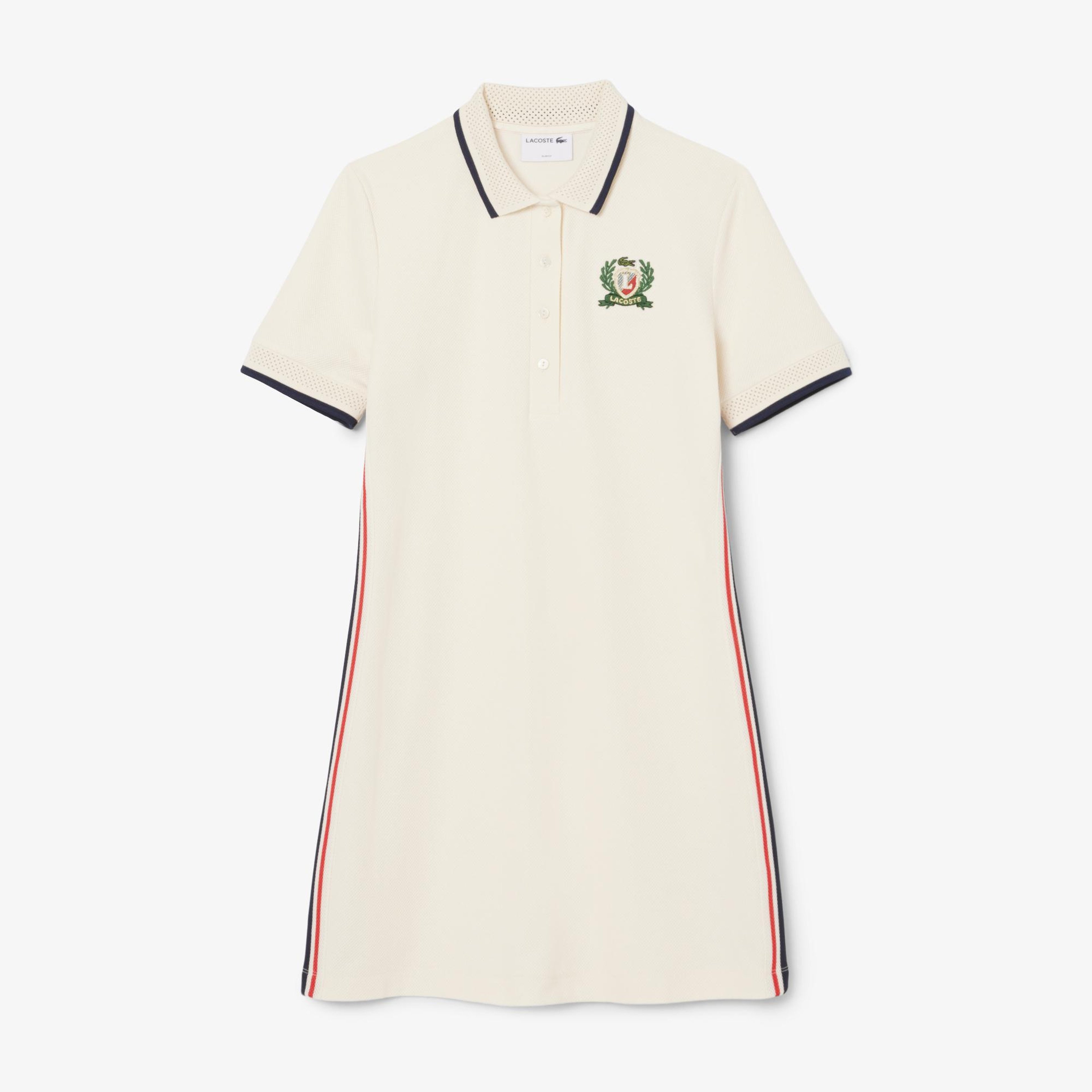 Kadın Slim Fit Kısa Kollu Polo Yaka Renk Bloklu Krem Elbise