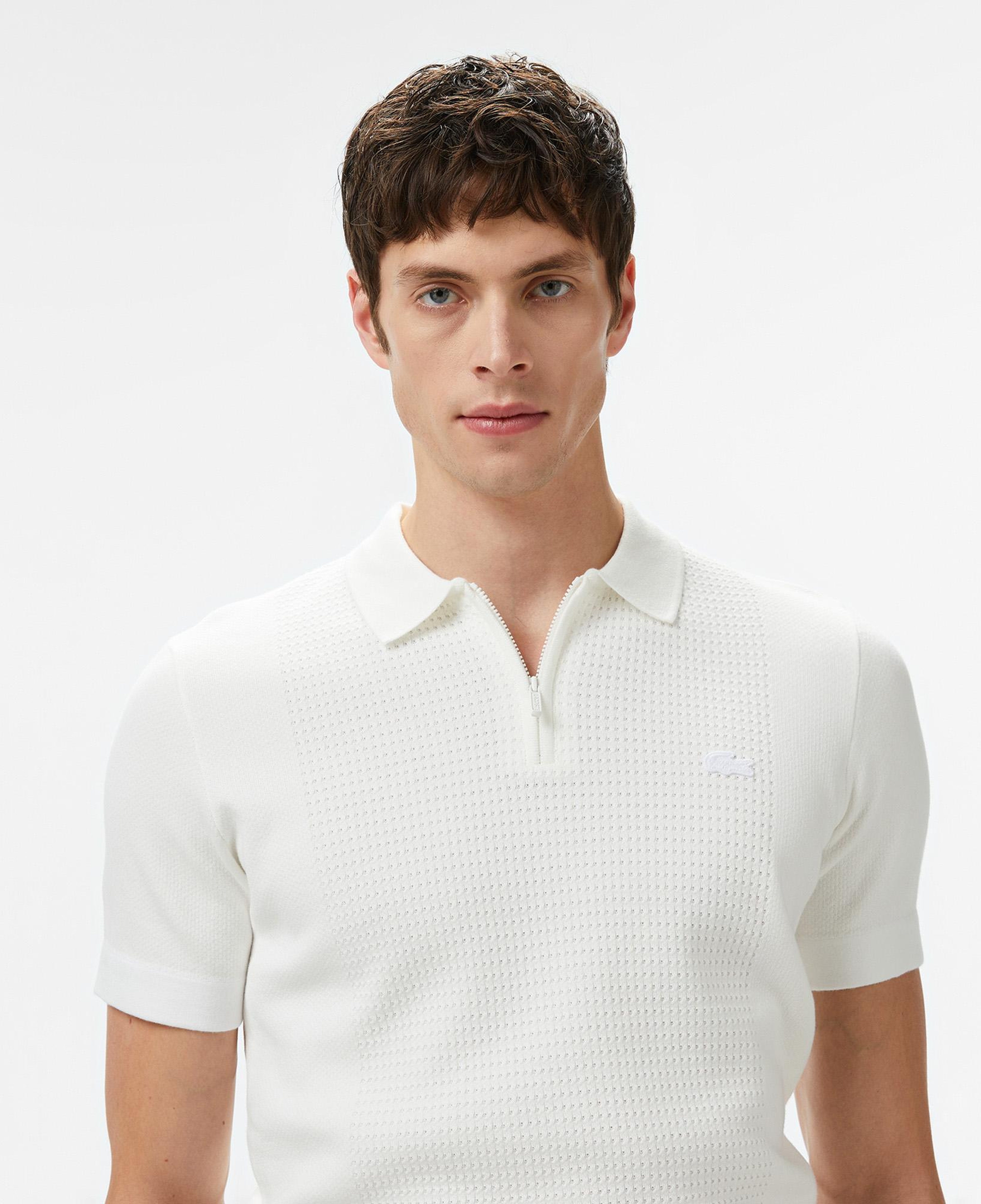 Lacoste Erkek Kısa Kollu Yarım Fermuarlı Beyaz Triko