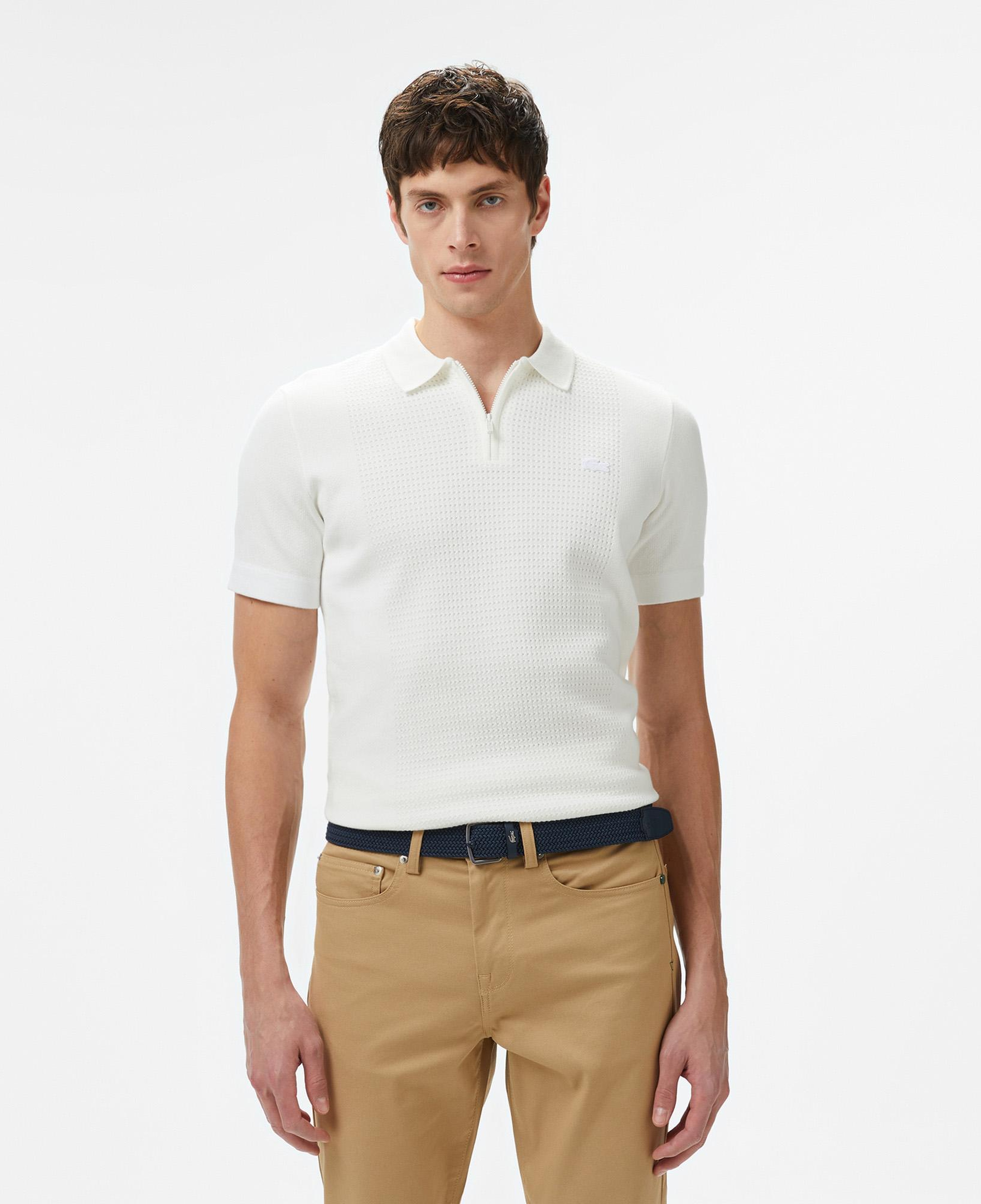 Lacoste Erkek Kısa Kollu Yarım Fermuarlı Beyaz Triko