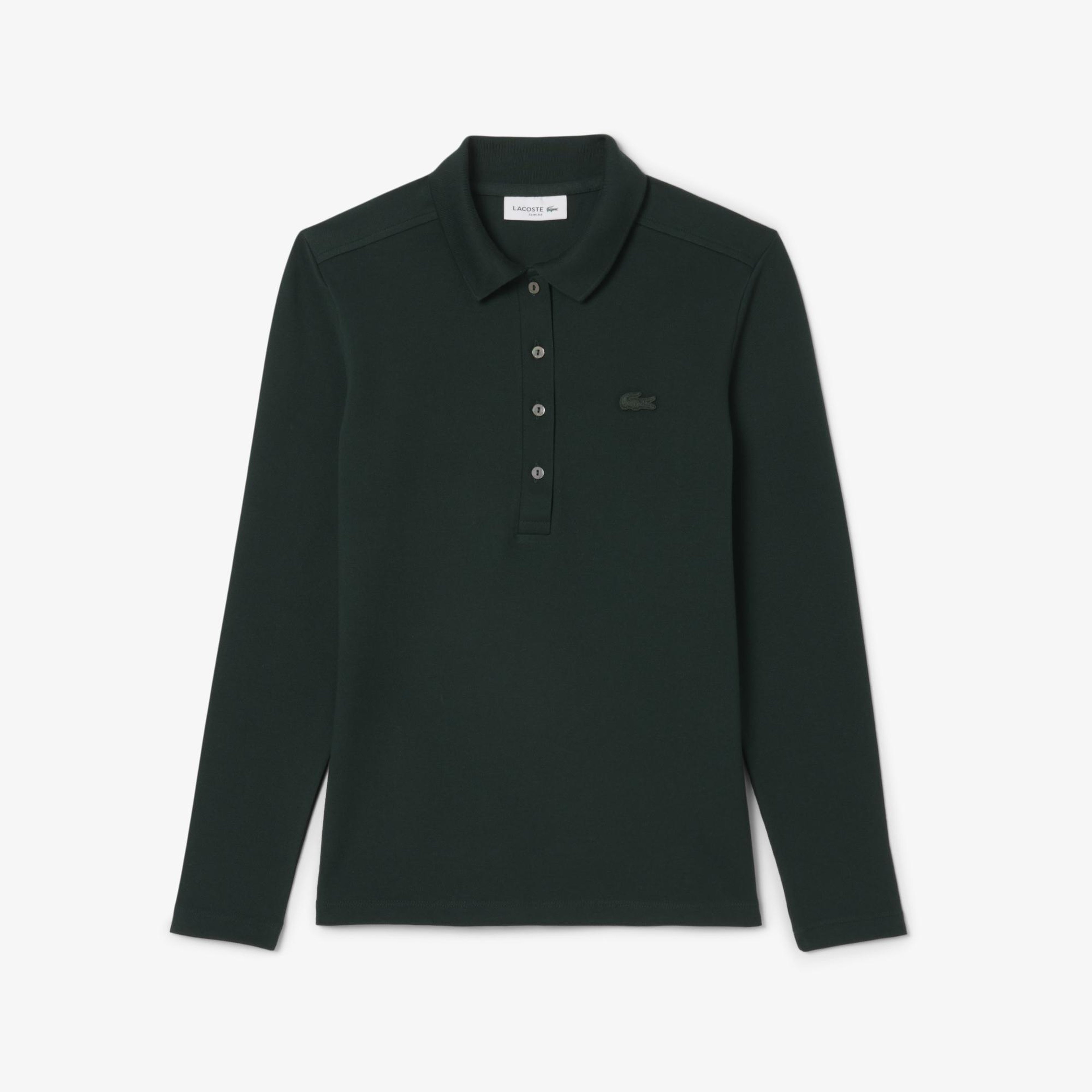 Lacoste Kadın Slim Fit Uzun Kollu Koyu Yeşil Polo