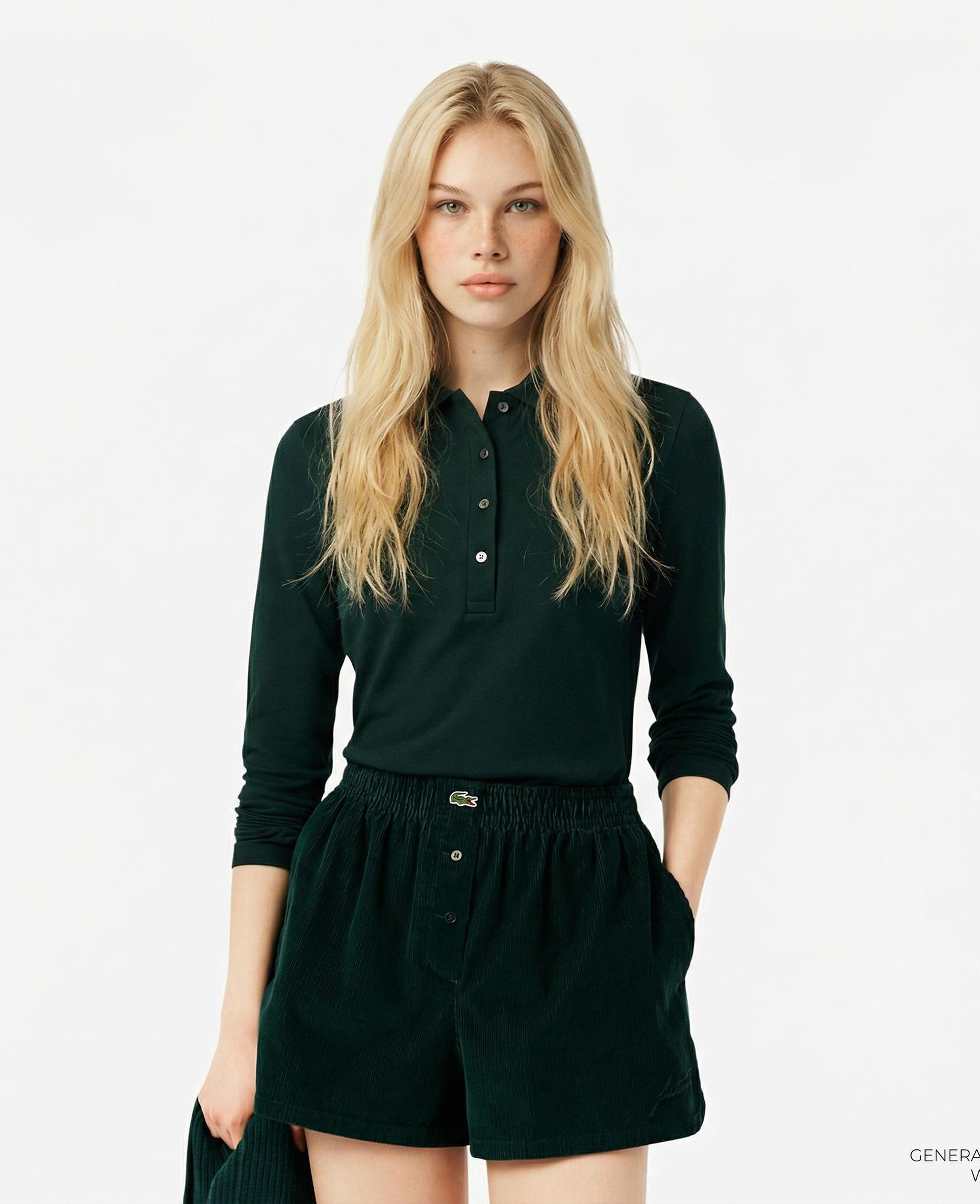 Lacoste Kadın Slim Fit Uzun Kollu Koyu Yeşil Polo
