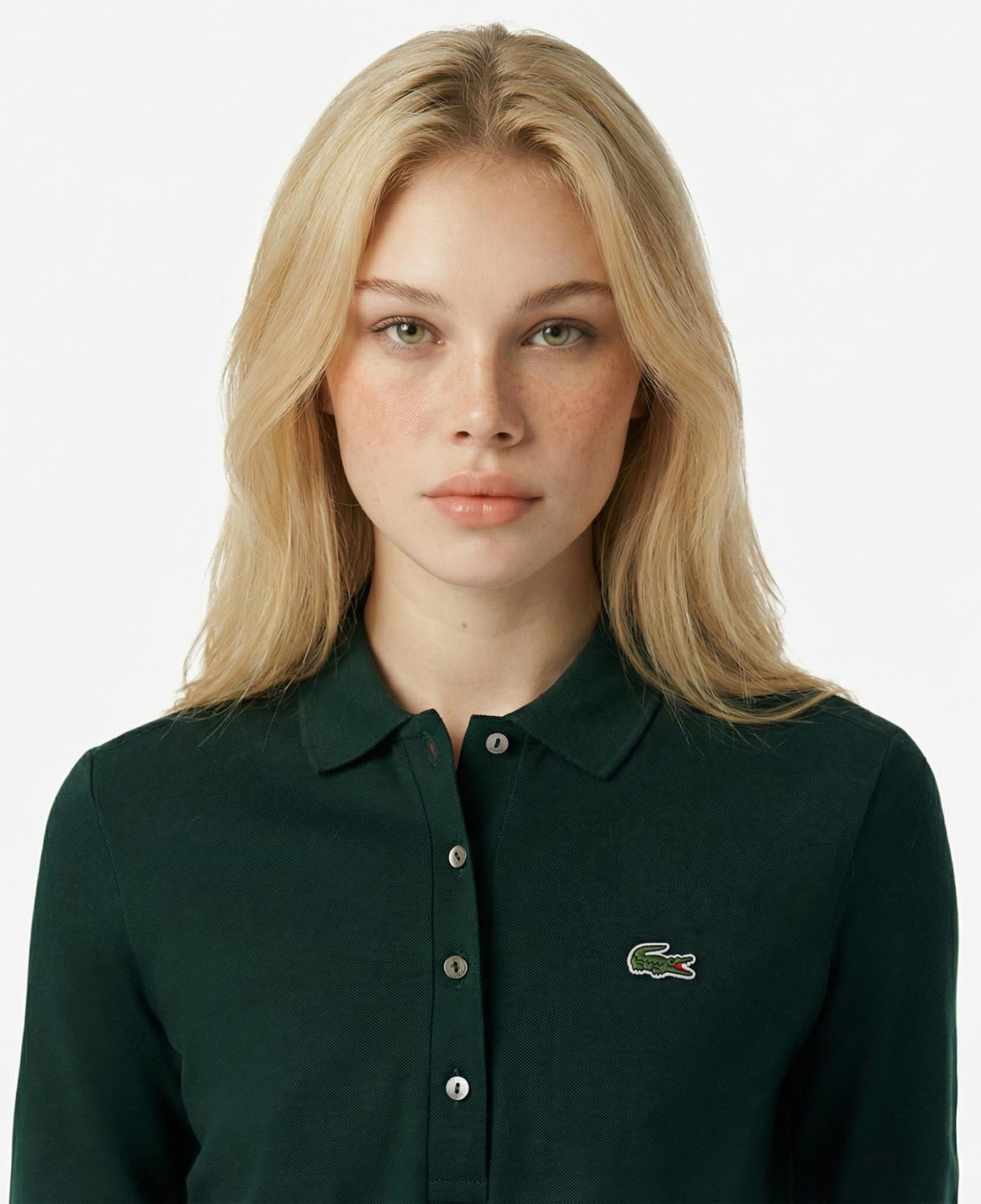 Lacoste Kadın Slim Fit Uzun Kollu Koyu Yeşil Polo