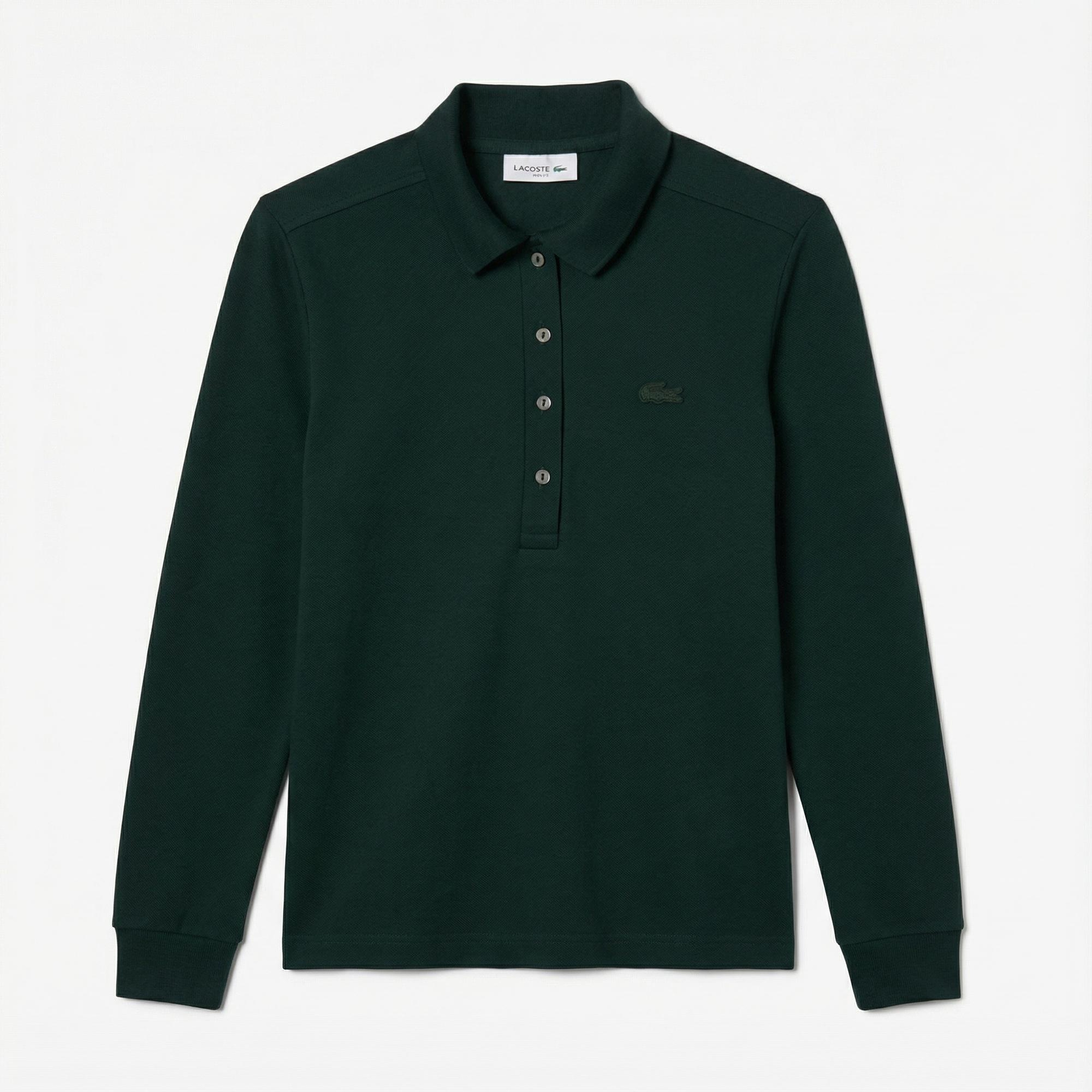 Lacoste Kadın Slim Fit Uzun Kollu Koyu Yeşil Polo