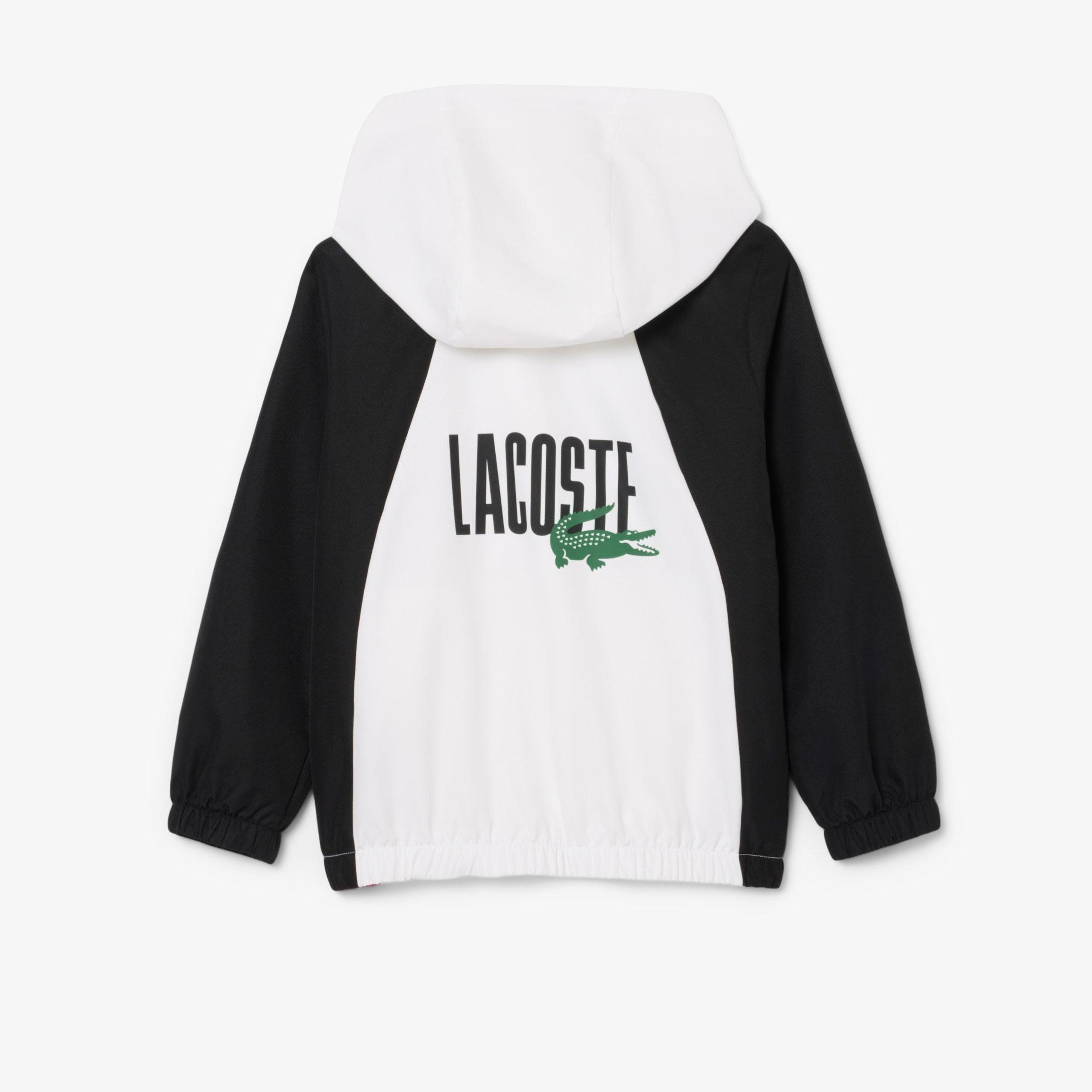 Lacoste Erkek Çocuk Kapüşonlu Renk Bloklu Beyaz Eşofman Takımı
