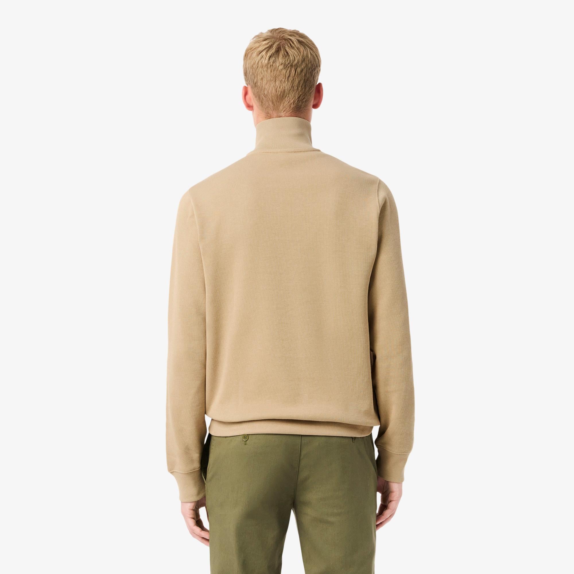 Erkek Classic Fit Yarım Fermuarlı Bej Sweatshirt