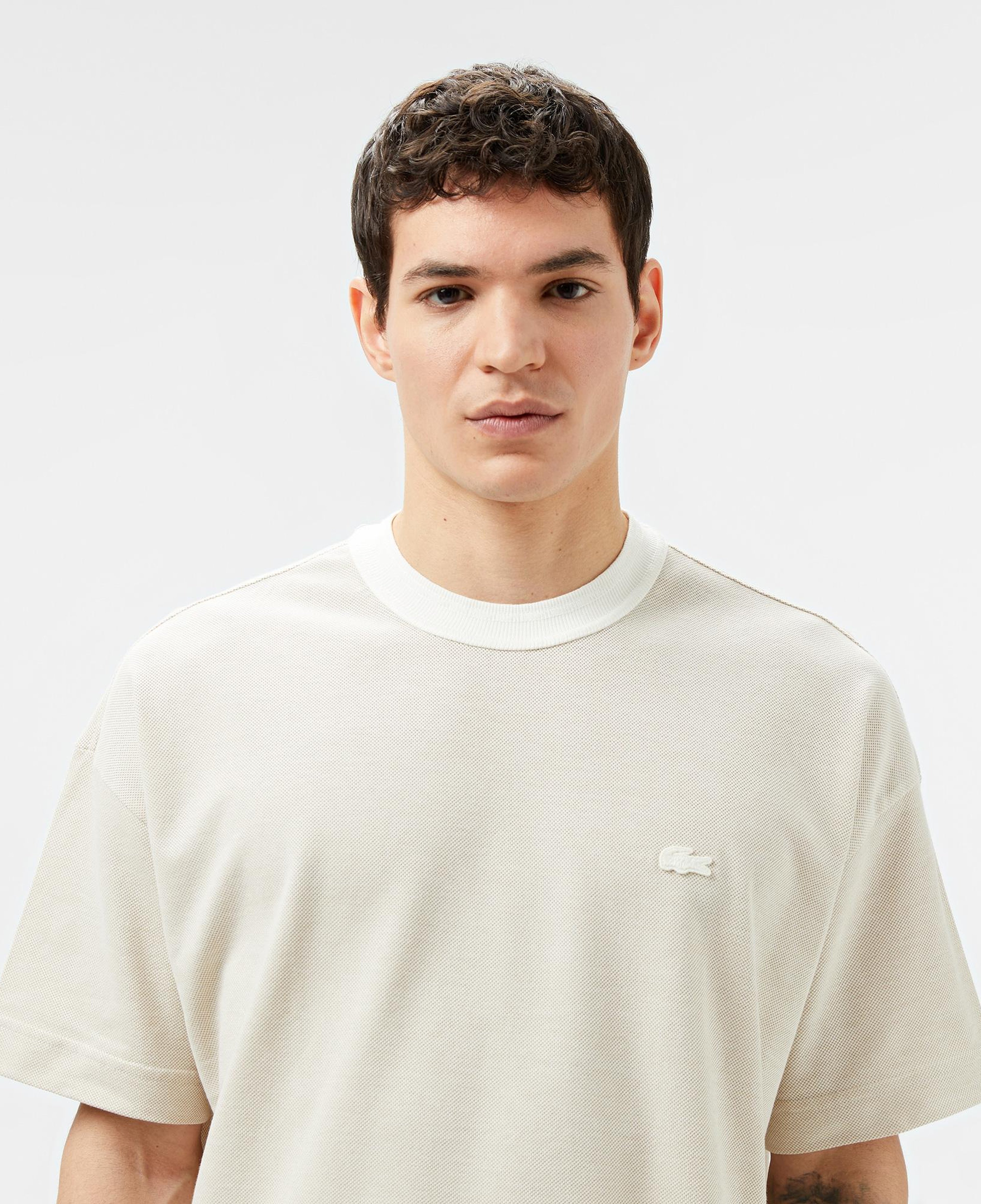 Erkek Oversize Fit Bisiklet Yaka Krem T-Shirt