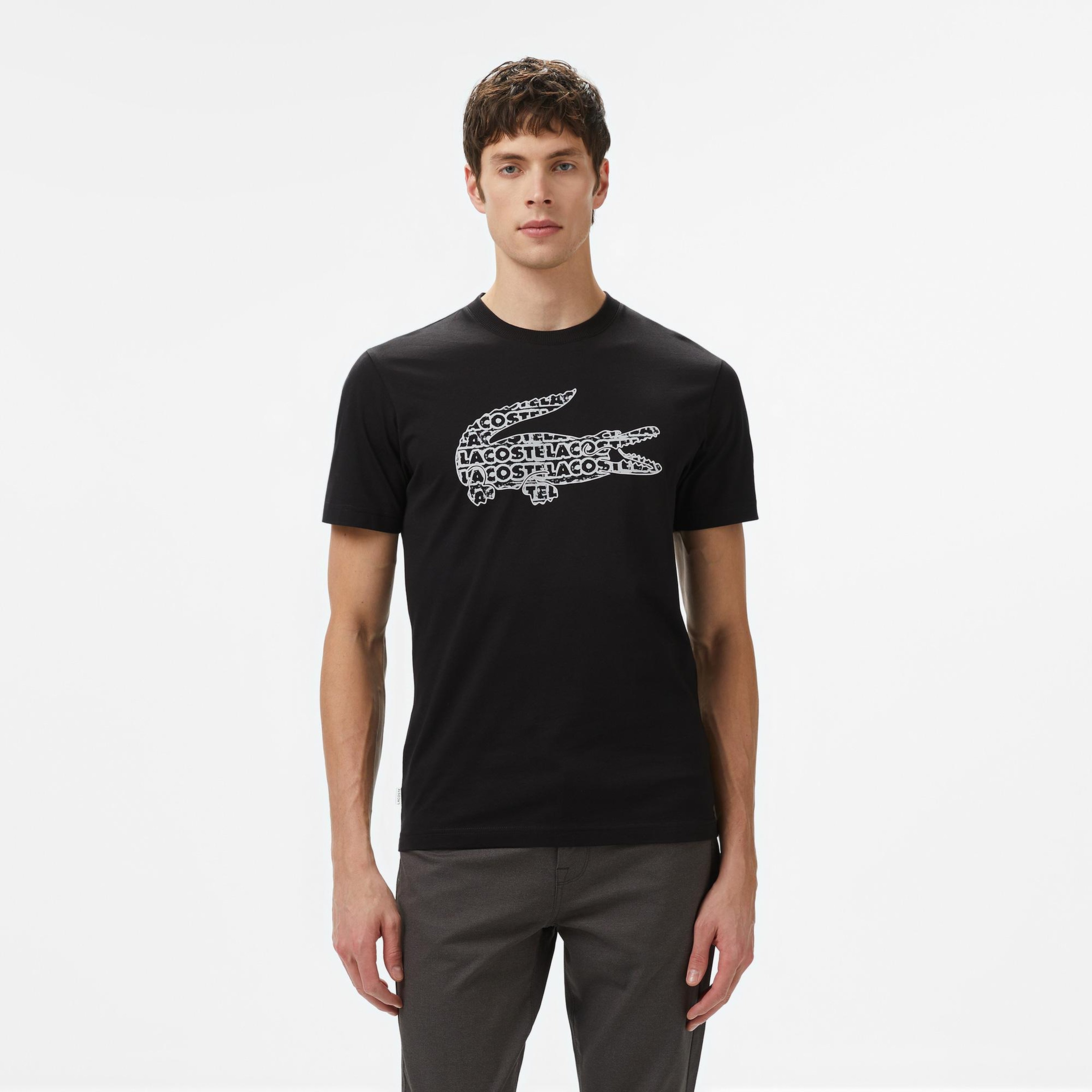 Erkek Regular Fit Bisiklet Yaka Baskılı Siyah T-Shirt