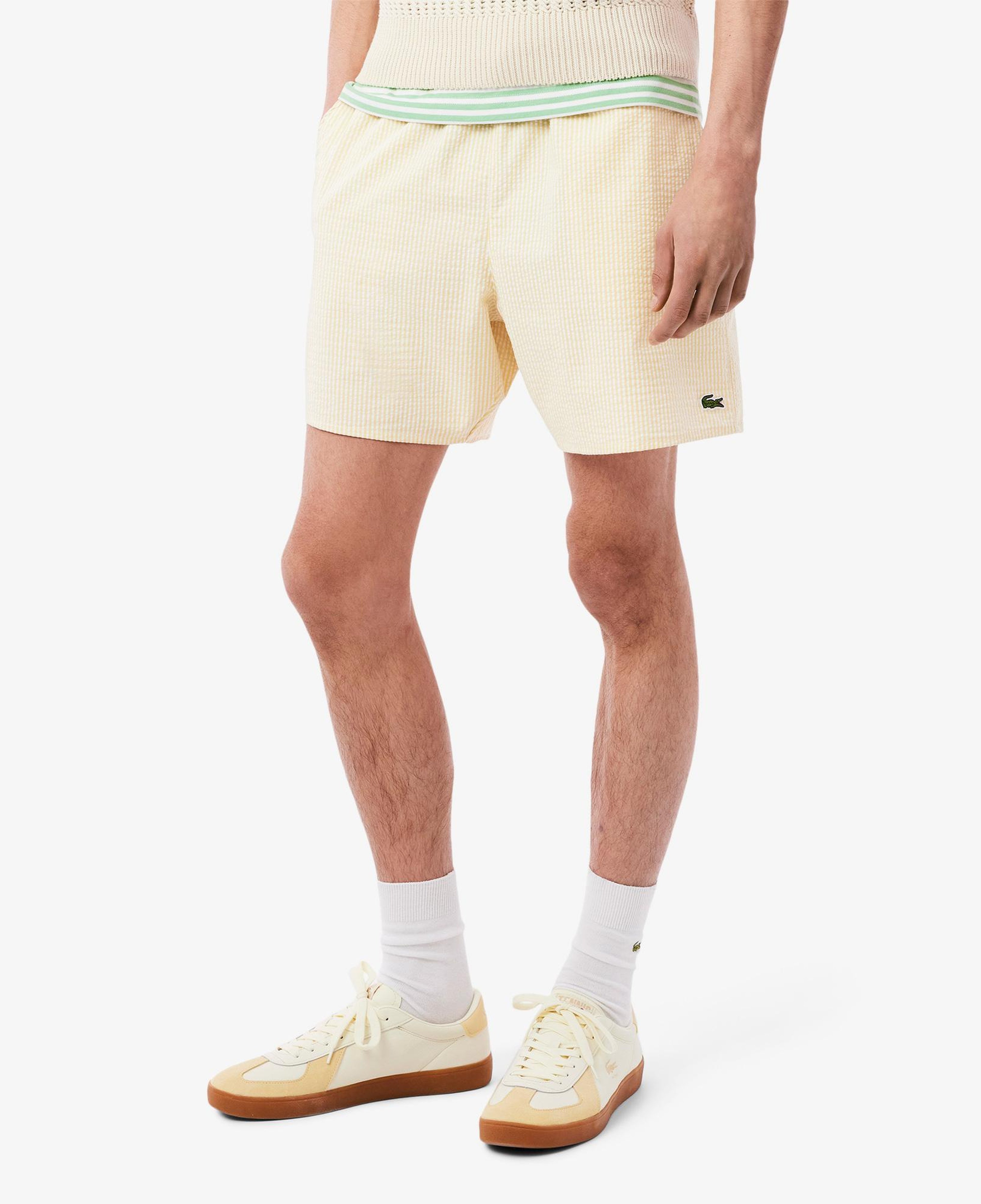 Lacoste Erkek Çizgili Sarı Deniz Şortu