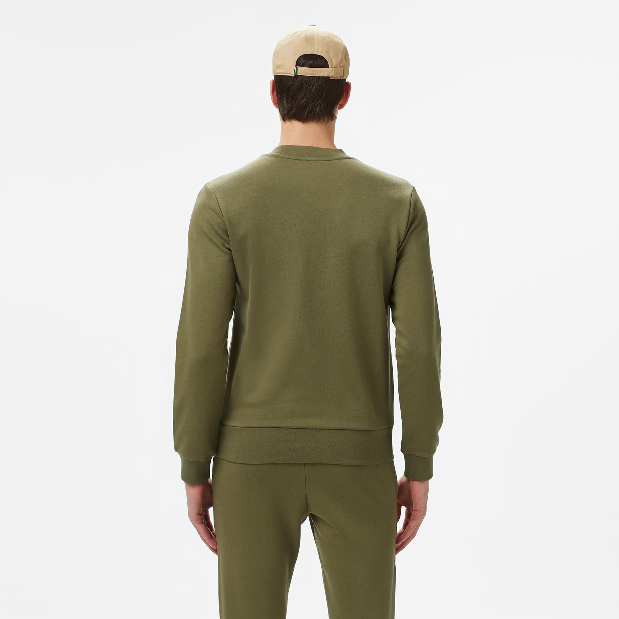 Erkek Classic Fit Bisiklet Yaka Haki Sweatshirt
