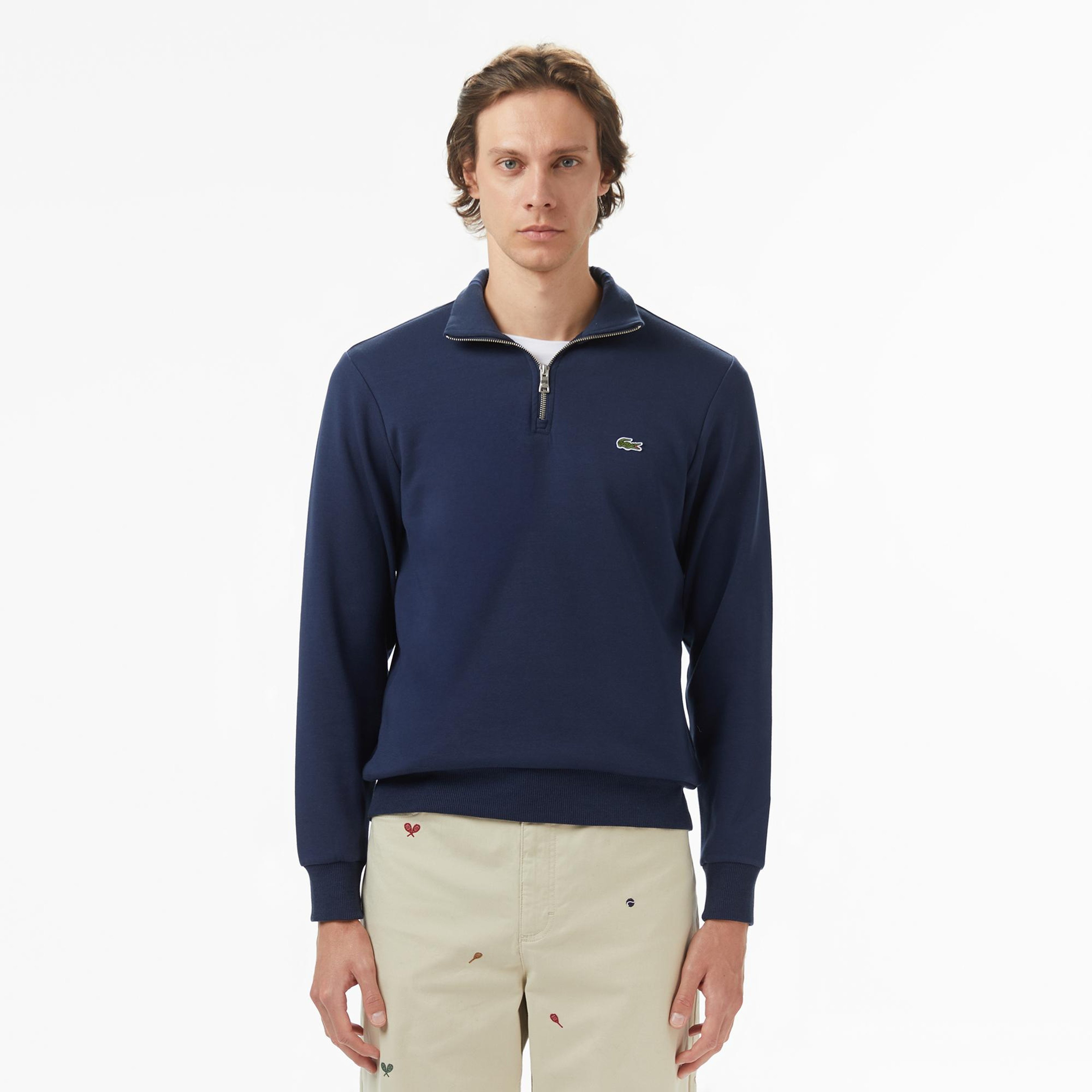 Erkek Classic Fit Yarım Fermuarlı Lacivert Sweatshirt