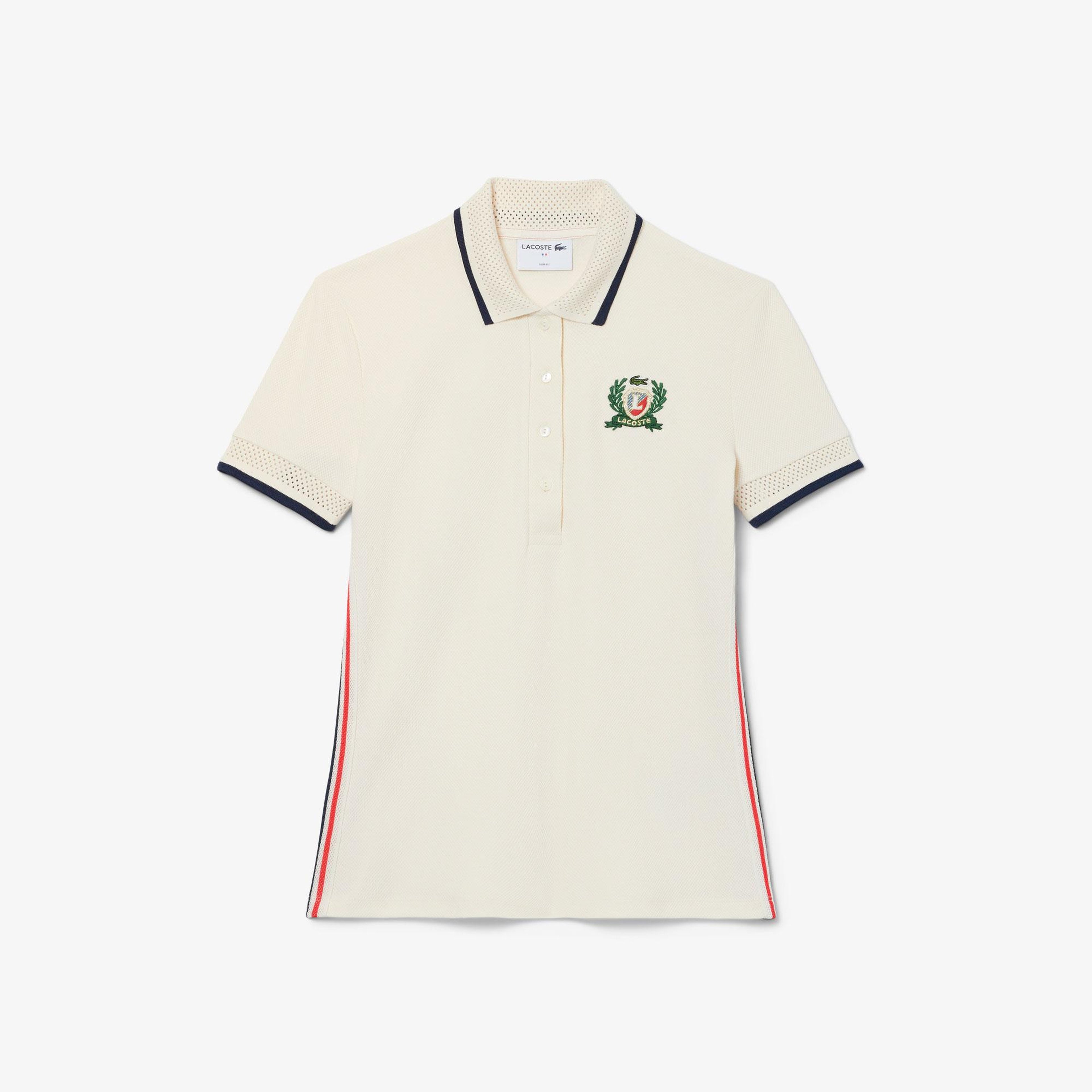 Lacoste Kadın Slim Fit Renk Bloklu Bej Polo