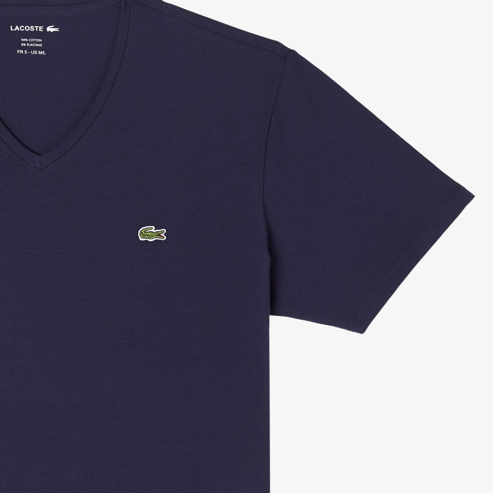 Erkek Slim Fit V Yaka Lacivert T-Shirt