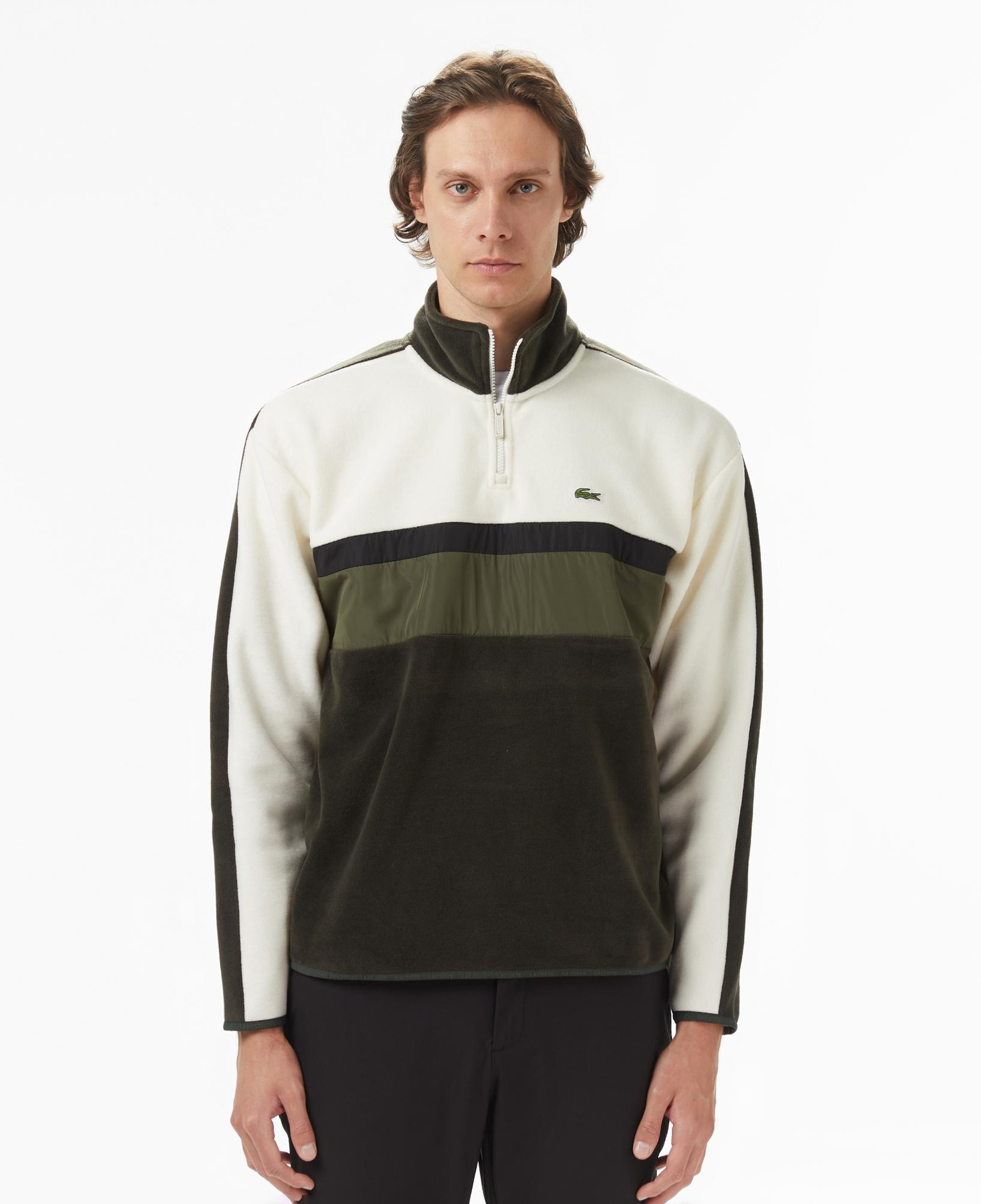 Erkek Loose Fit Renk Bloklu Haki Sweatshirt