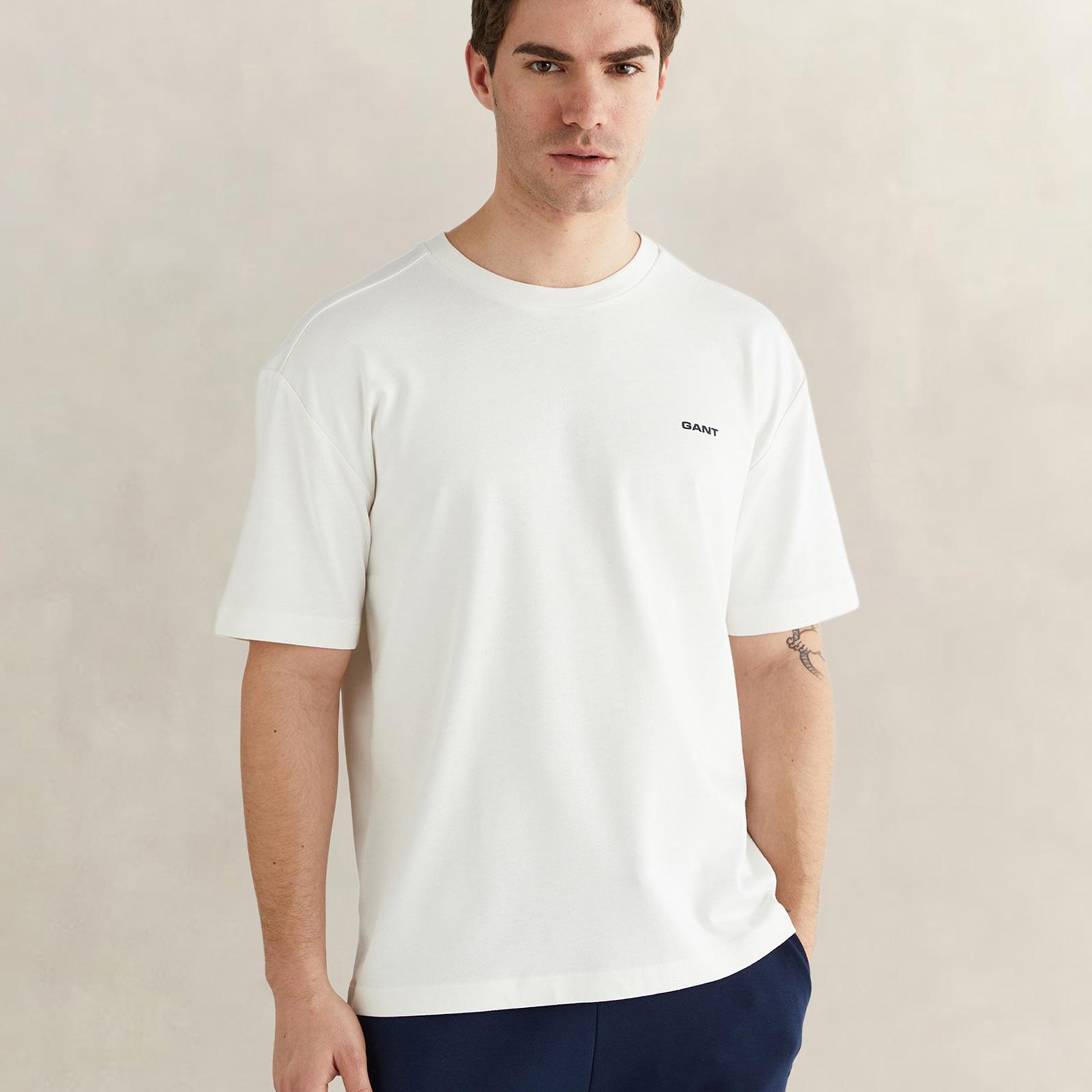 GANT Erkek Beyaz Kısa Kollu T-Shirt