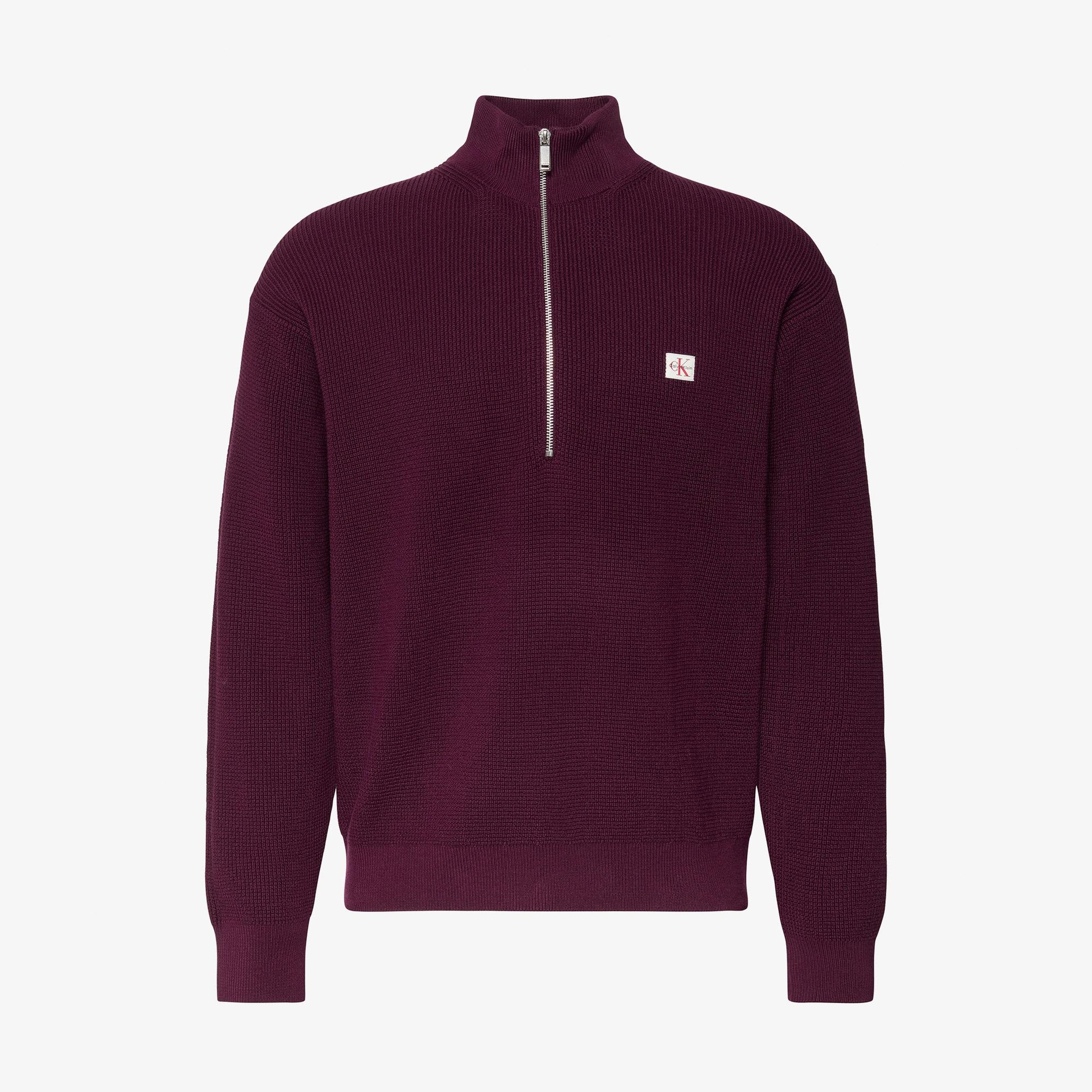 Calvin Klein Cotton Waffle Quarter Zip Erkek Mor Triko
