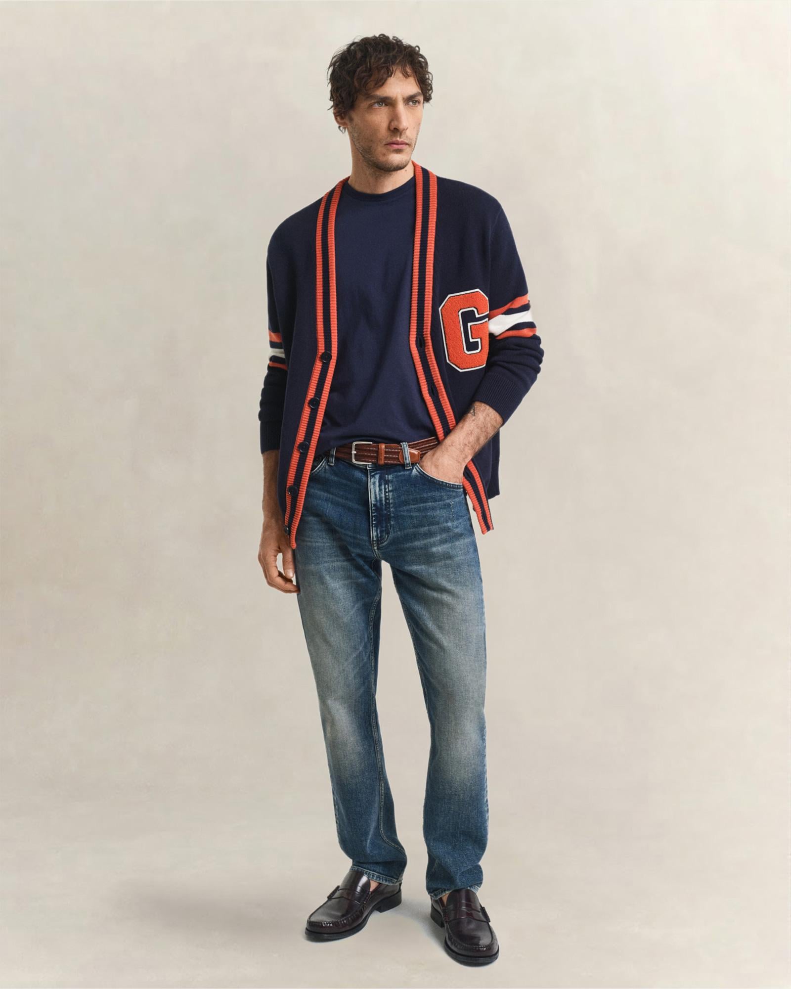GANT Erkek Lacivert Bisiklet Yaka Regular Fit Logolu T-Shirt