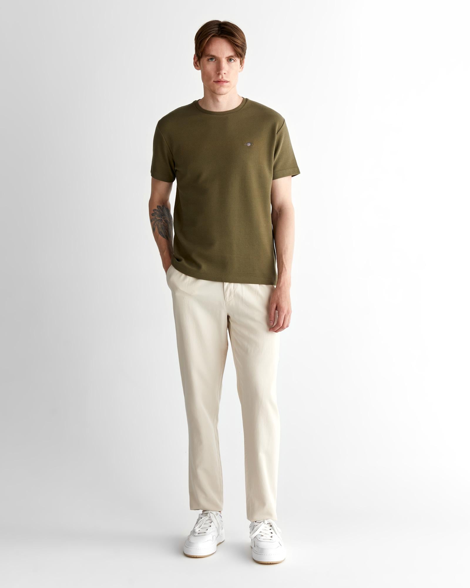 GANT Erkek Yeşil Regular Fit Bisiklet Yaka T-Shirt