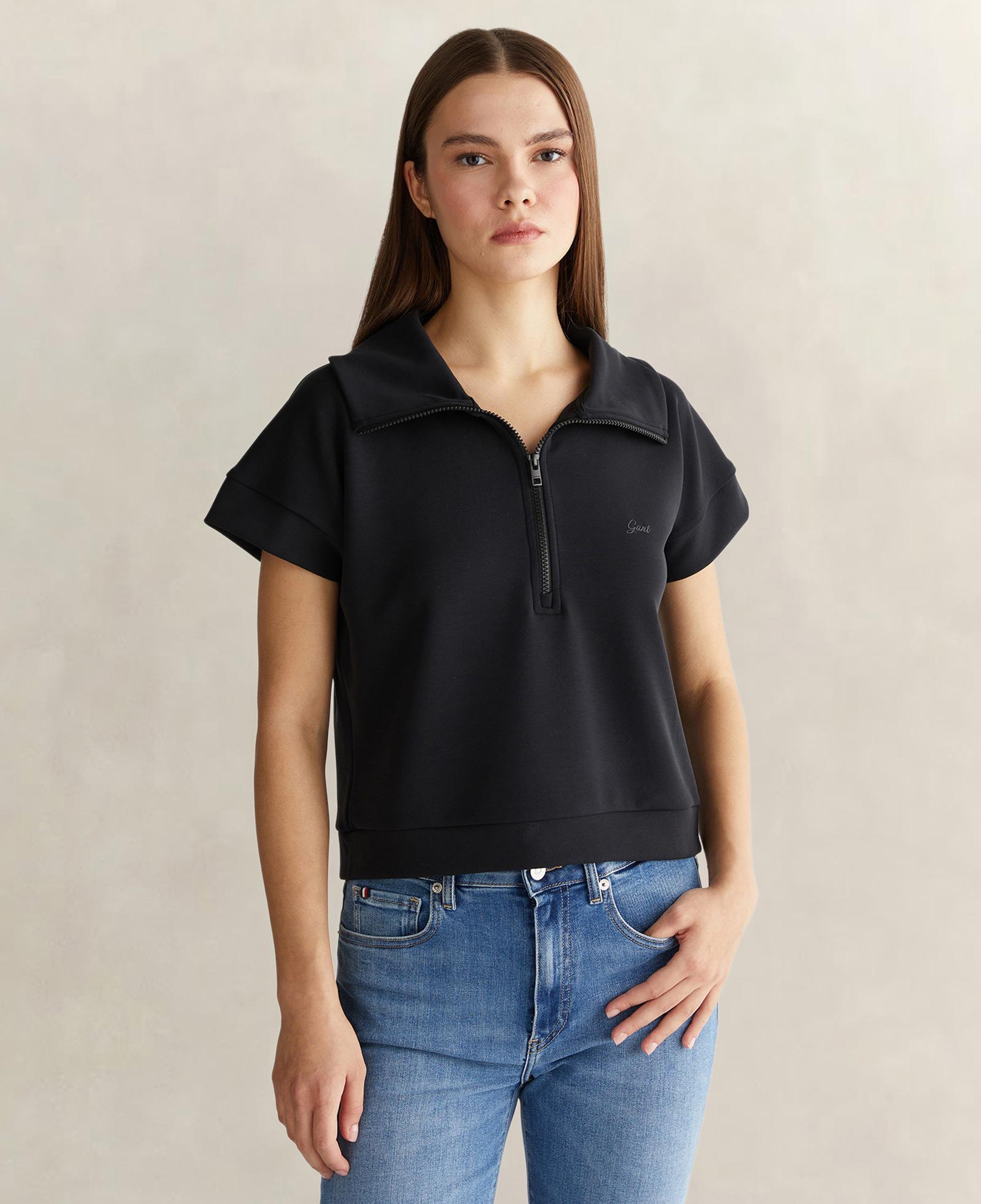 GANT Kadın Siyah Relaxed Fit Yarım Fermuarlı Sweatshirt