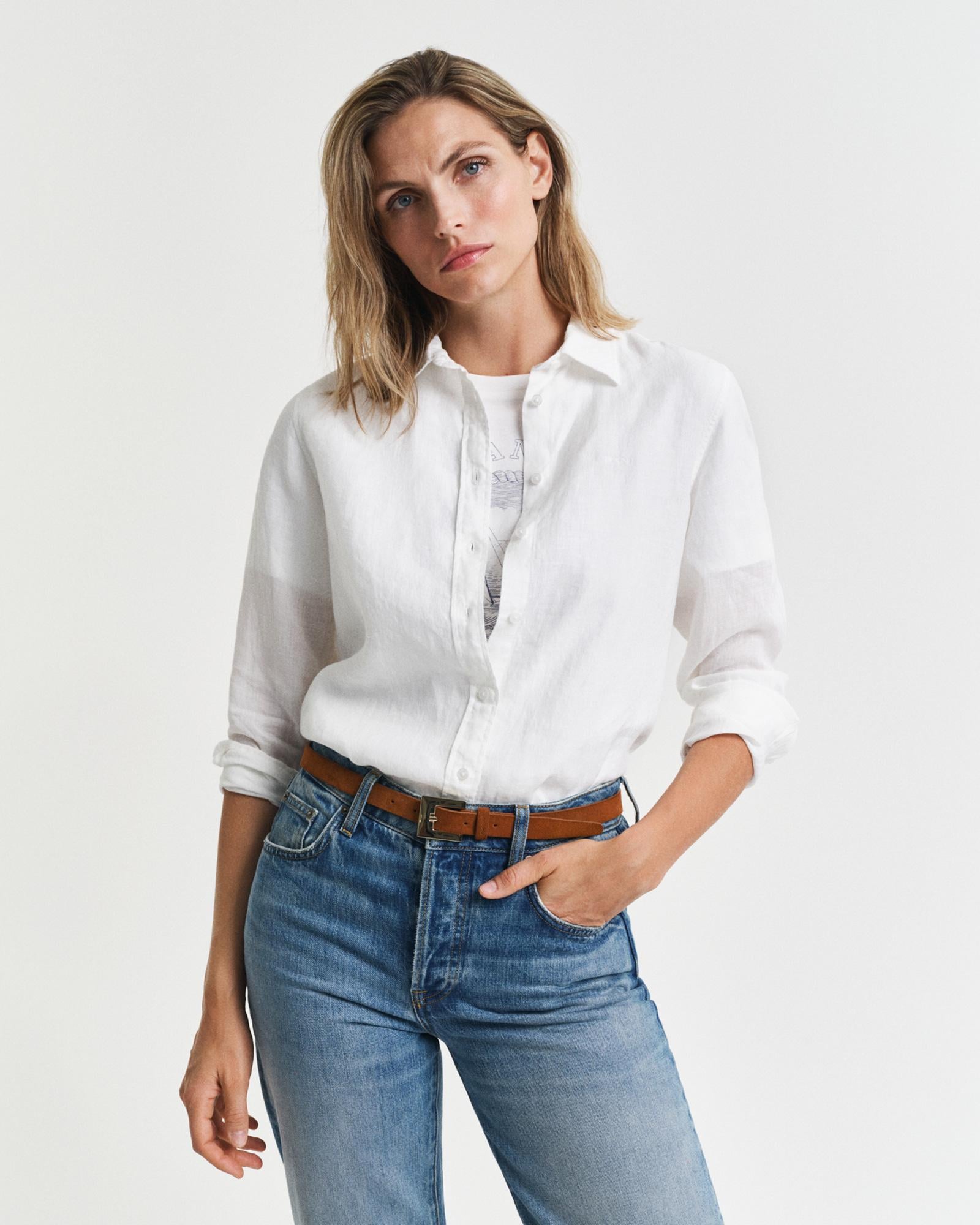 GANT Kadın Beyaz Regular Fit Klasik Yaka Gömlek