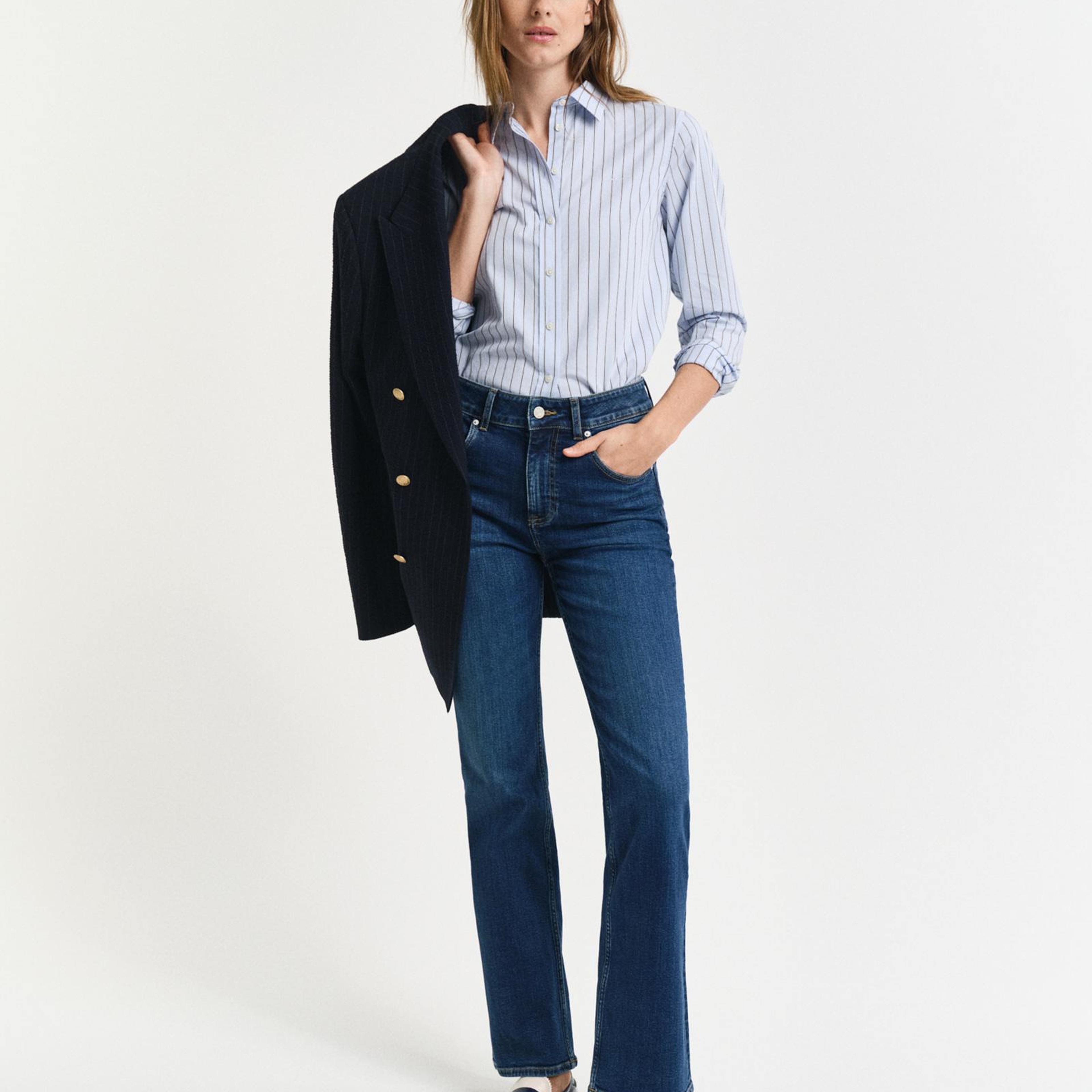 GANT Kadın Lacivert Slim Fit Flare Jean Pantolon
