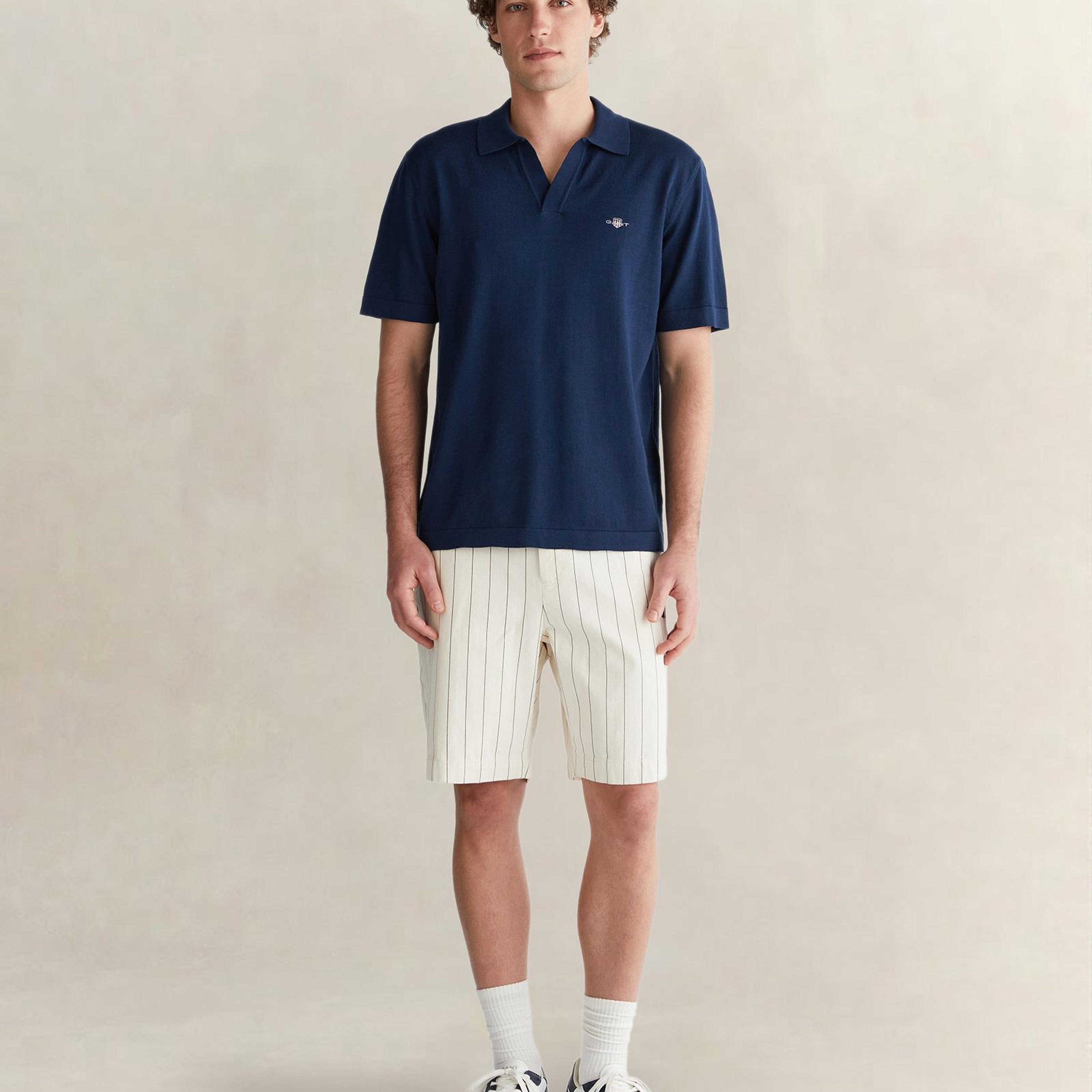 GANT Erkek Lacivert Regular Fit Polo Yaka Kısa Kollu Triko
