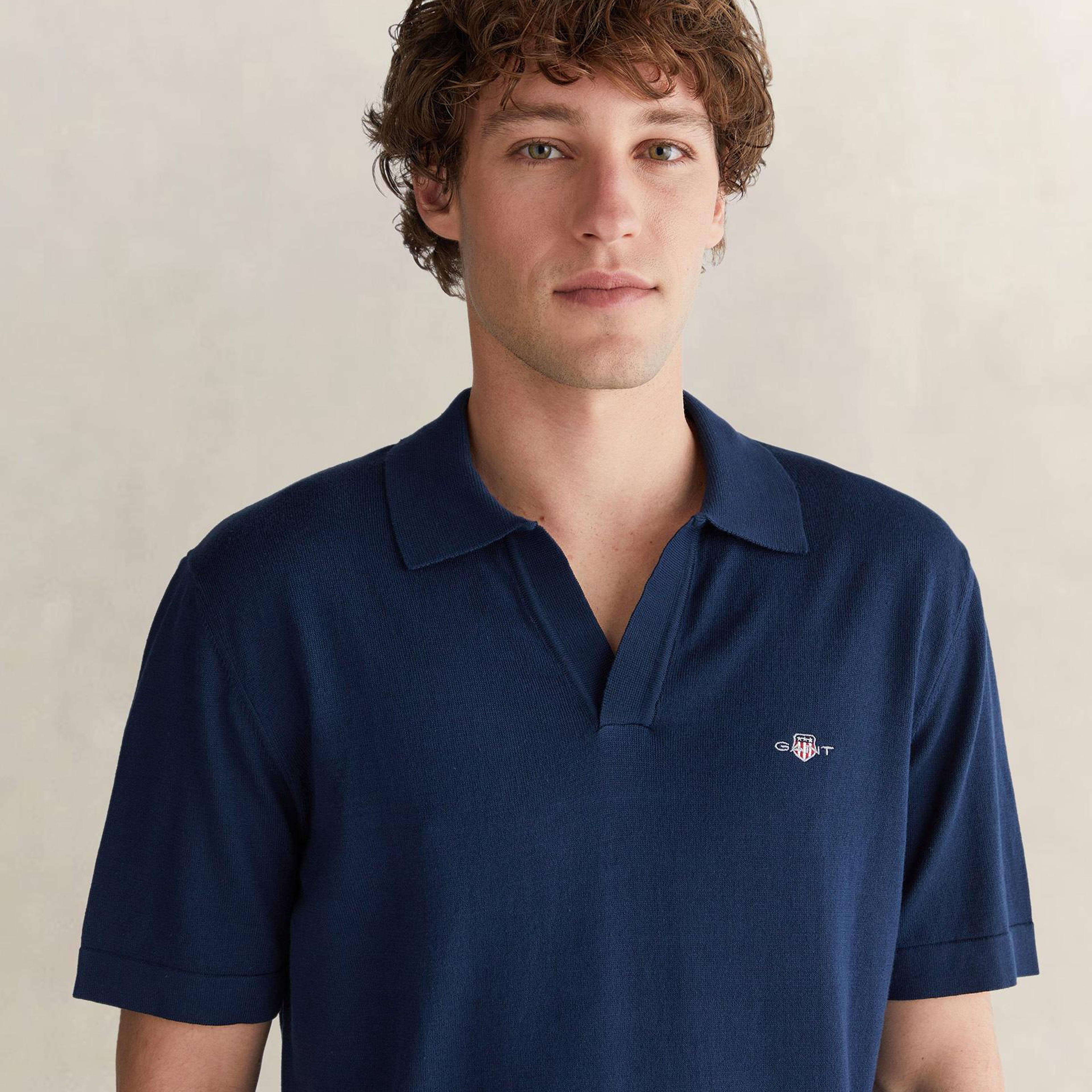 GANT Erkek Lacivert Regular Fit Polo Yaka Kısa Kollu Triko