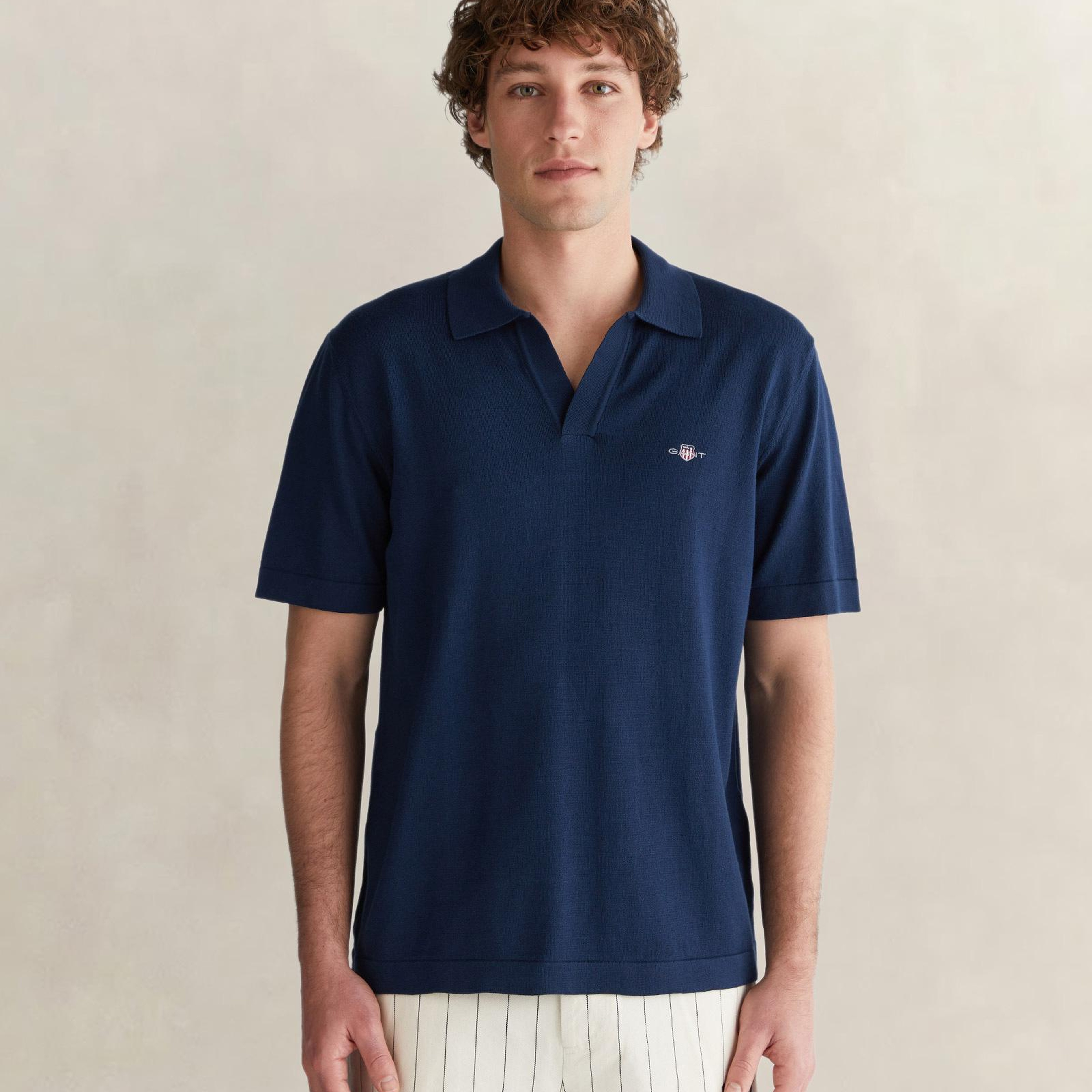 GANT Erkek Lacivert Regular Fit Polo Yaka Kısa Kollu Triko