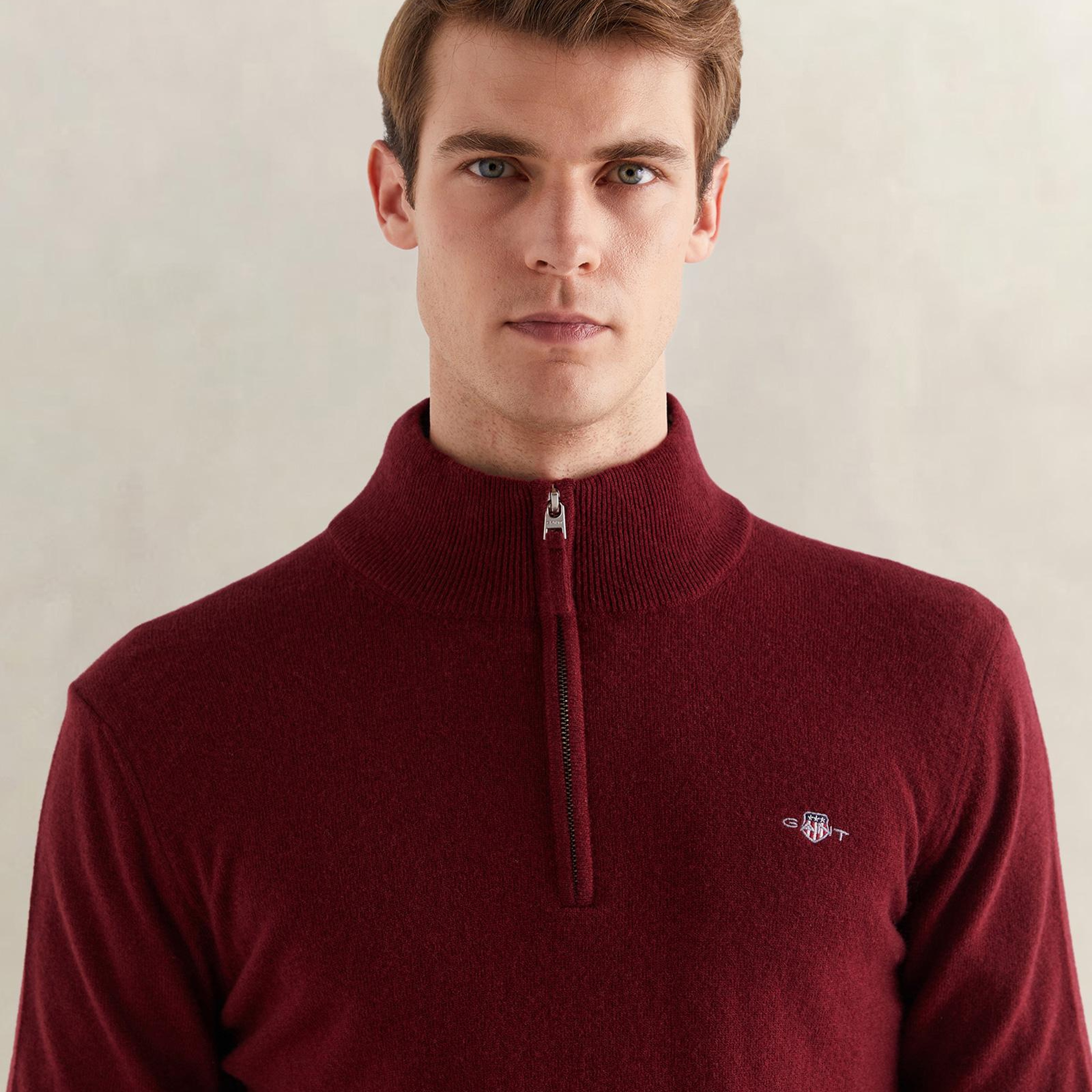 GANT Erkek Bordo Regular Fit Yarım Fermuarlı Yün Kazak