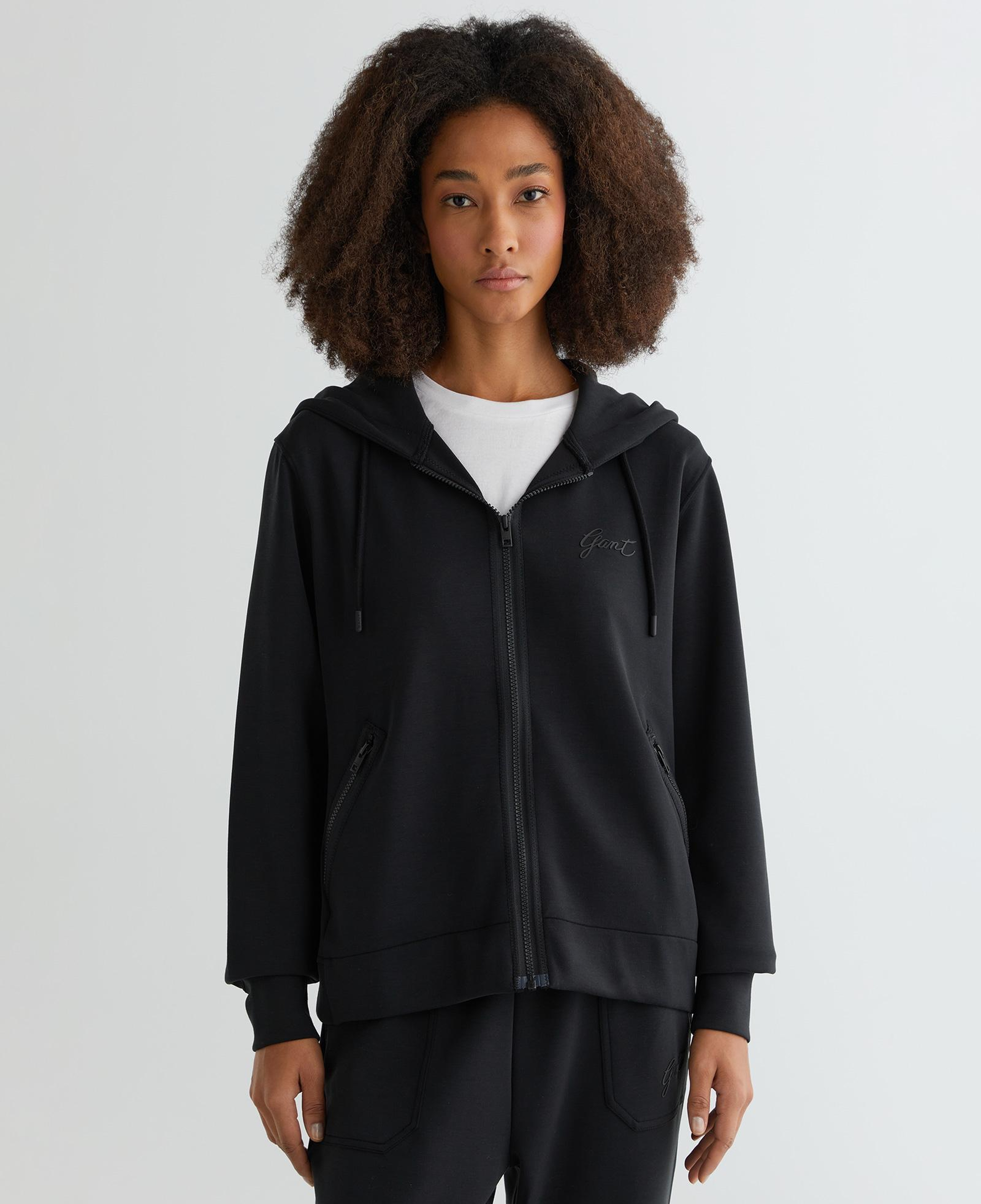 GANT Kadın Siyah Regular Fit Kapüşonlu Logolu Sweatshirt
