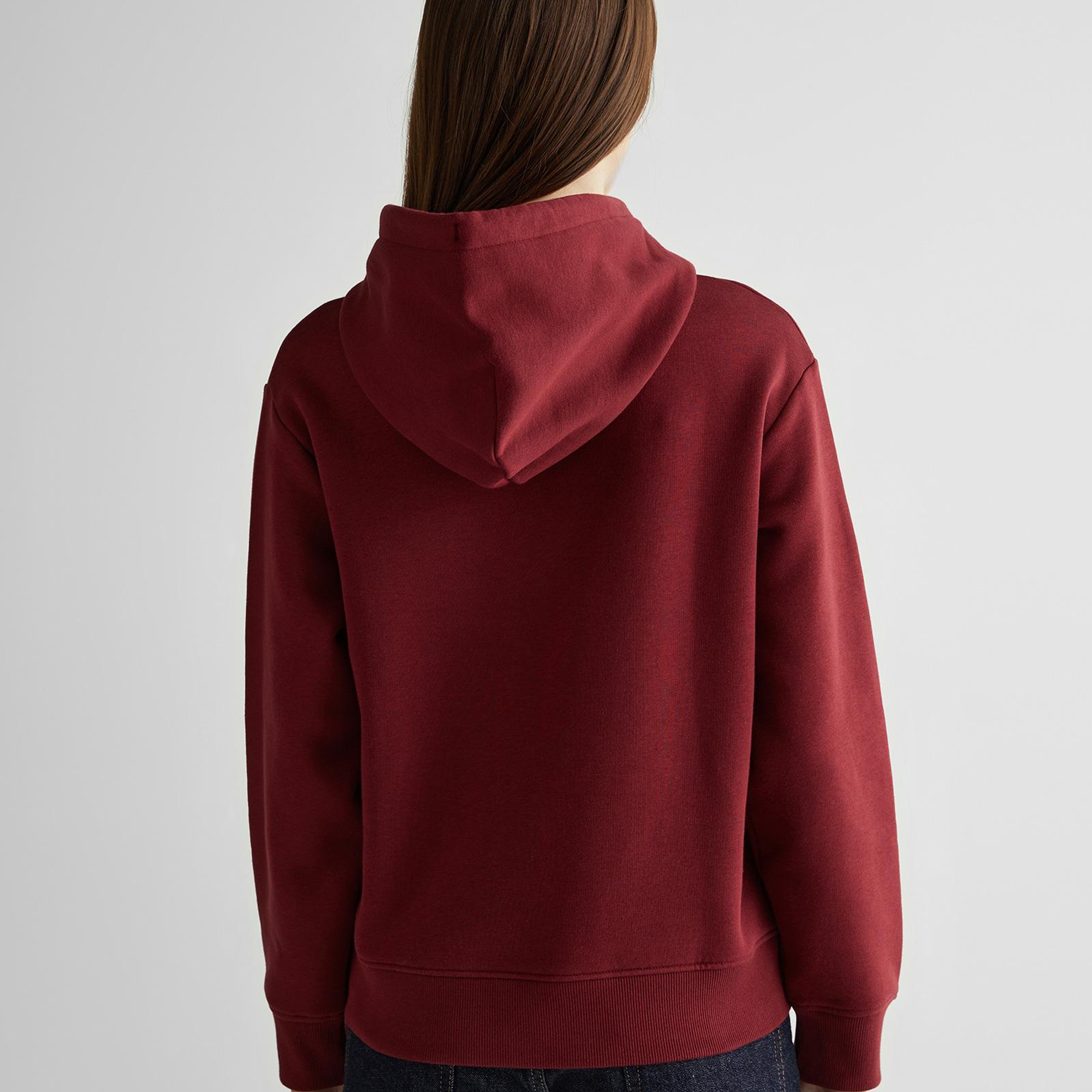 GANT Kadın Bordo Relaxed Fit Kapüşonlu Logolu Sweatshirt