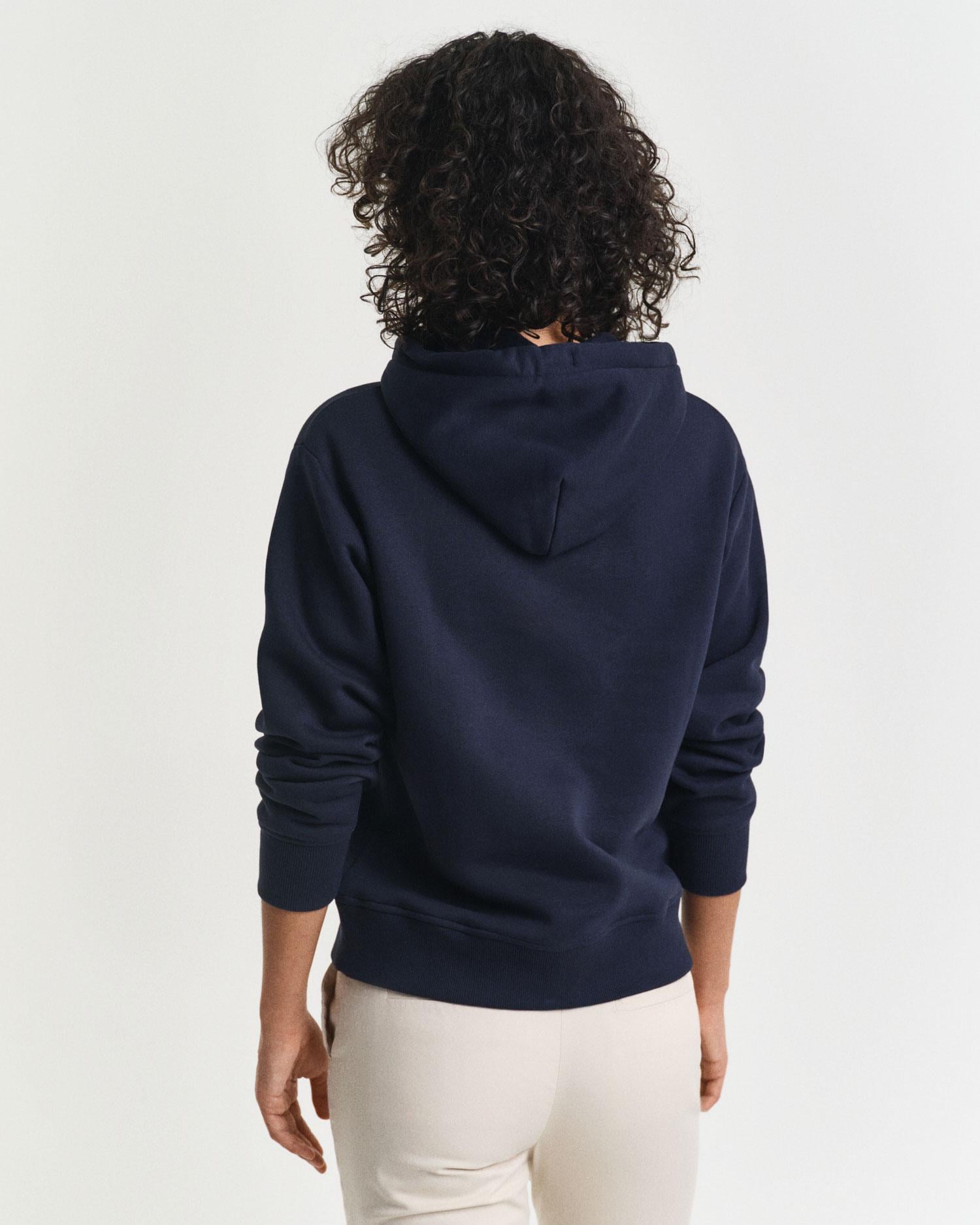 GANT Kadın Lacivert Relaxed Fit Kapüşonlu Logolu Sweatshirt
