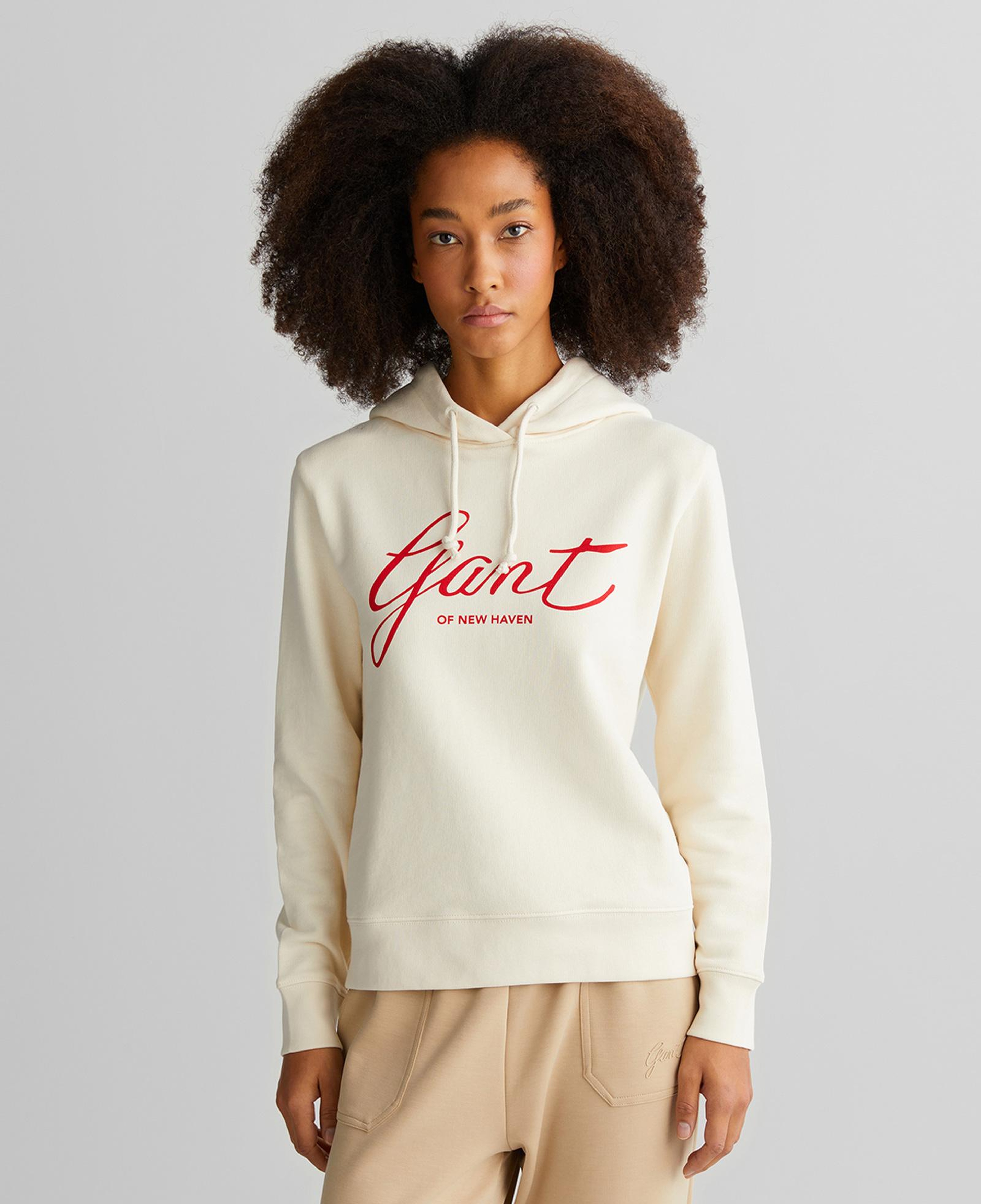 GANT Kadın Krem Relaxed Fit Kapüşonlu Logolu Sweatshirt