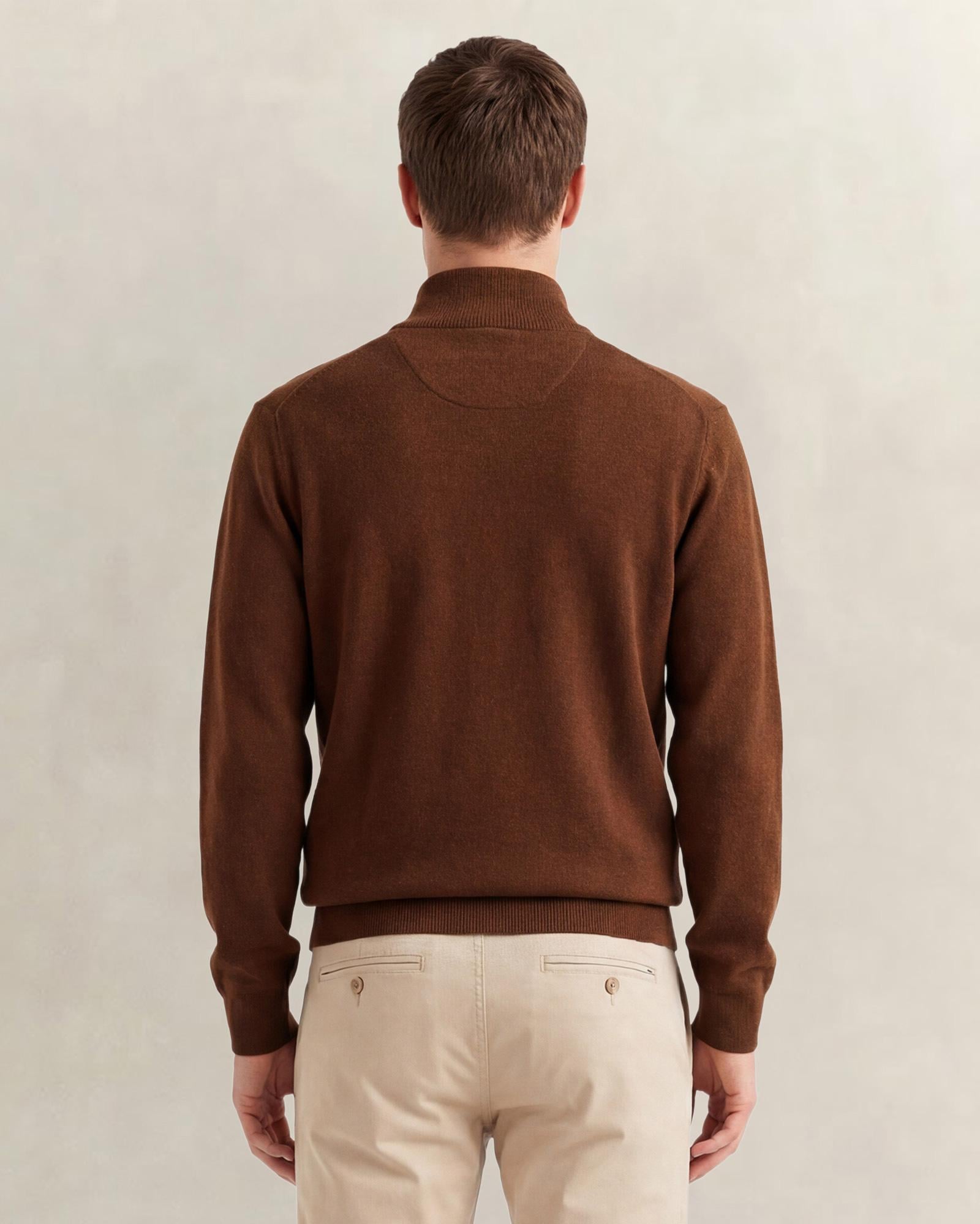 GANT Erkek Kahverengi Regular Fit Yarım Fermuarlı Yün Kazak