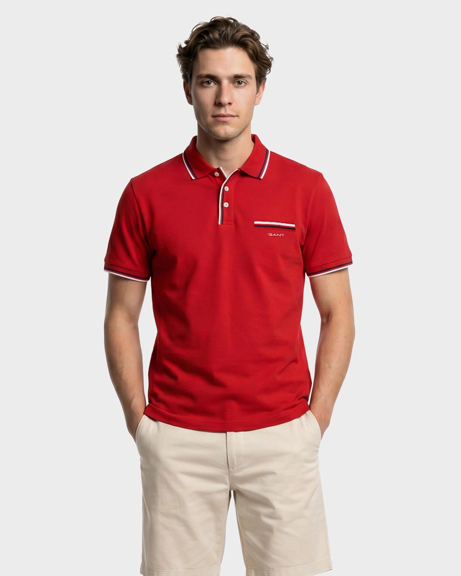 GANT Erkek Kırmızı Regular Fit Çizgili Polo