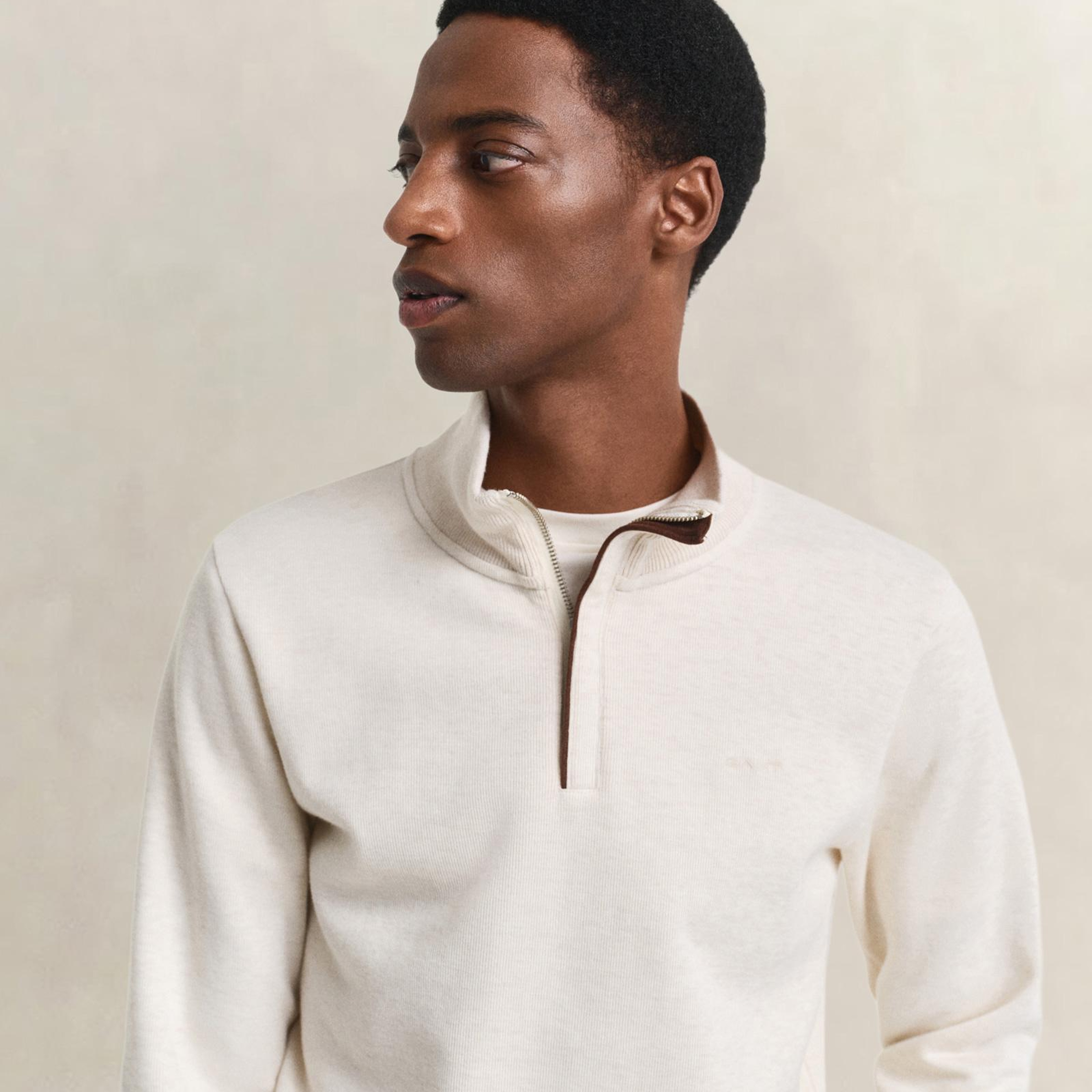 GANT Erkek Krem Regular Fit Yarım Fermuarlı Sweatshirt