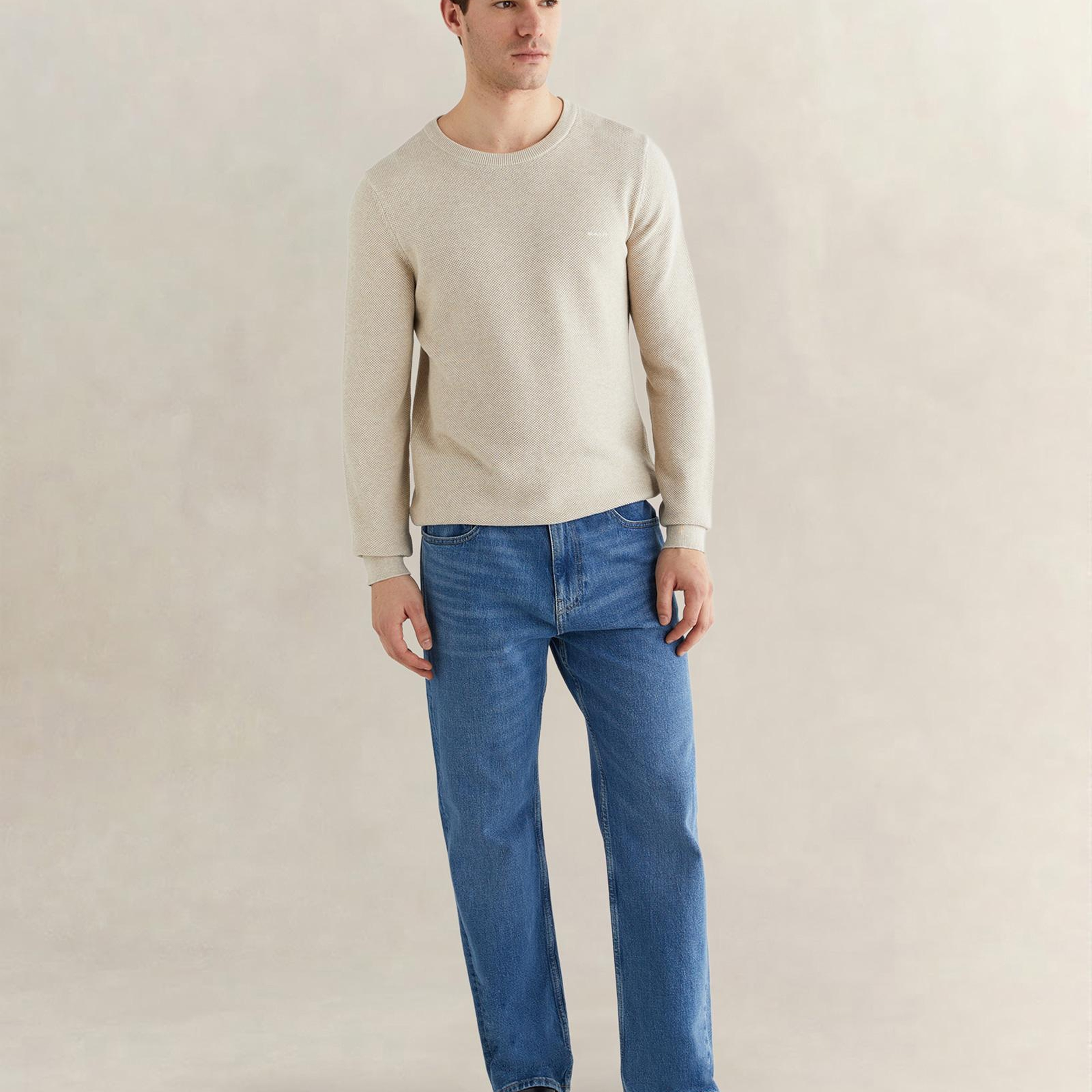 GANT Erkek Bej Regular Fit Bisiklet Yaka Triko