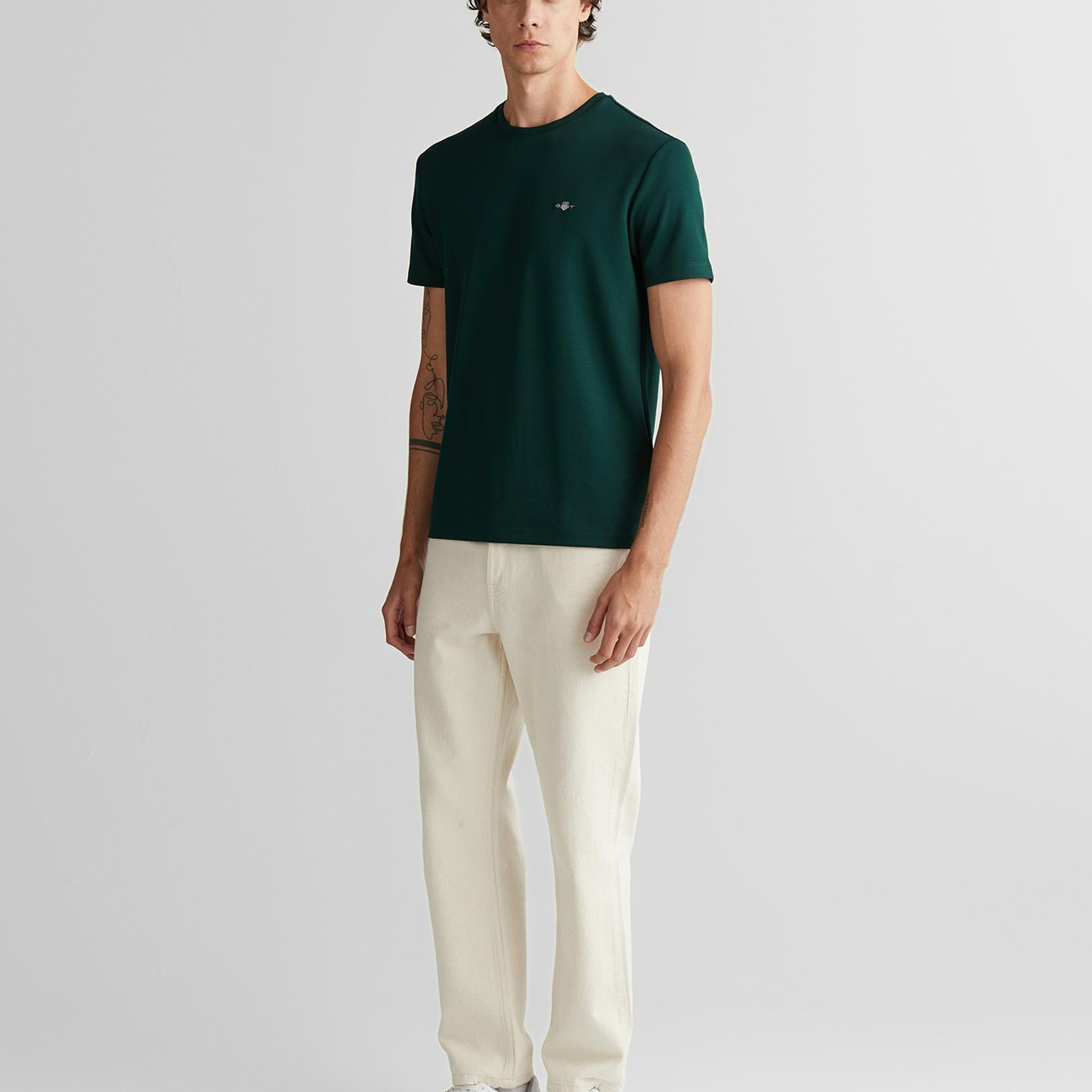 GANT Erkek Yeşil Regular Fit Bisiklet Yaka T-Shirt
