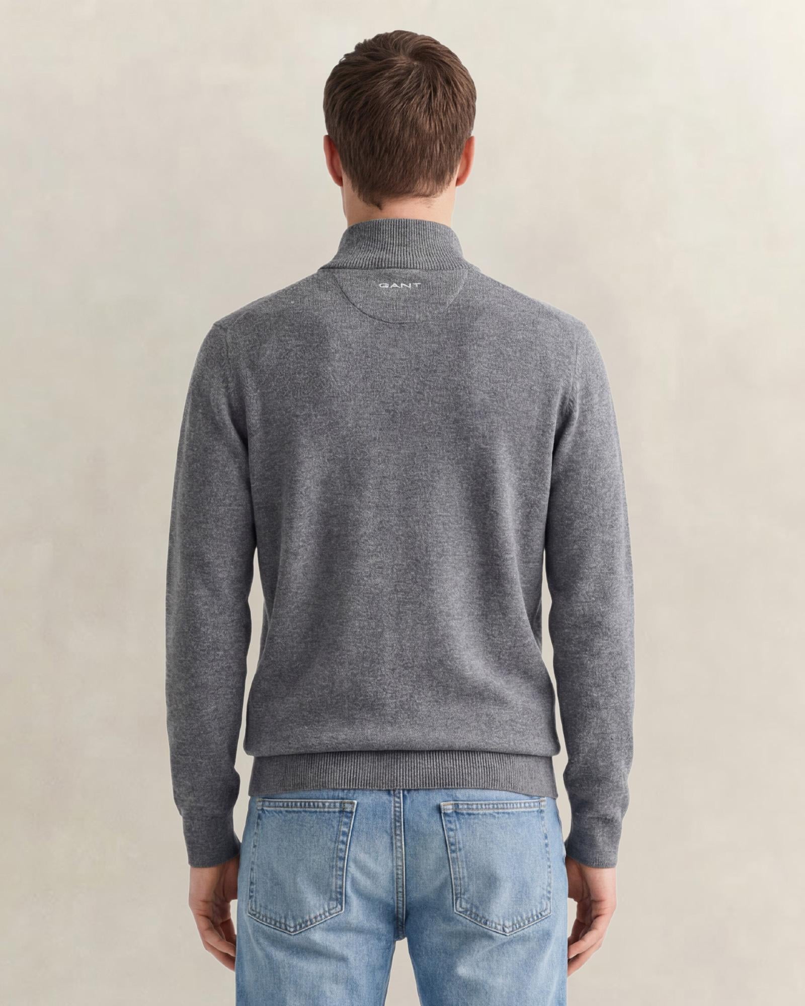 GANT Erkek Gri Regular Fit Yarım Fermuarlı Yün Kazak