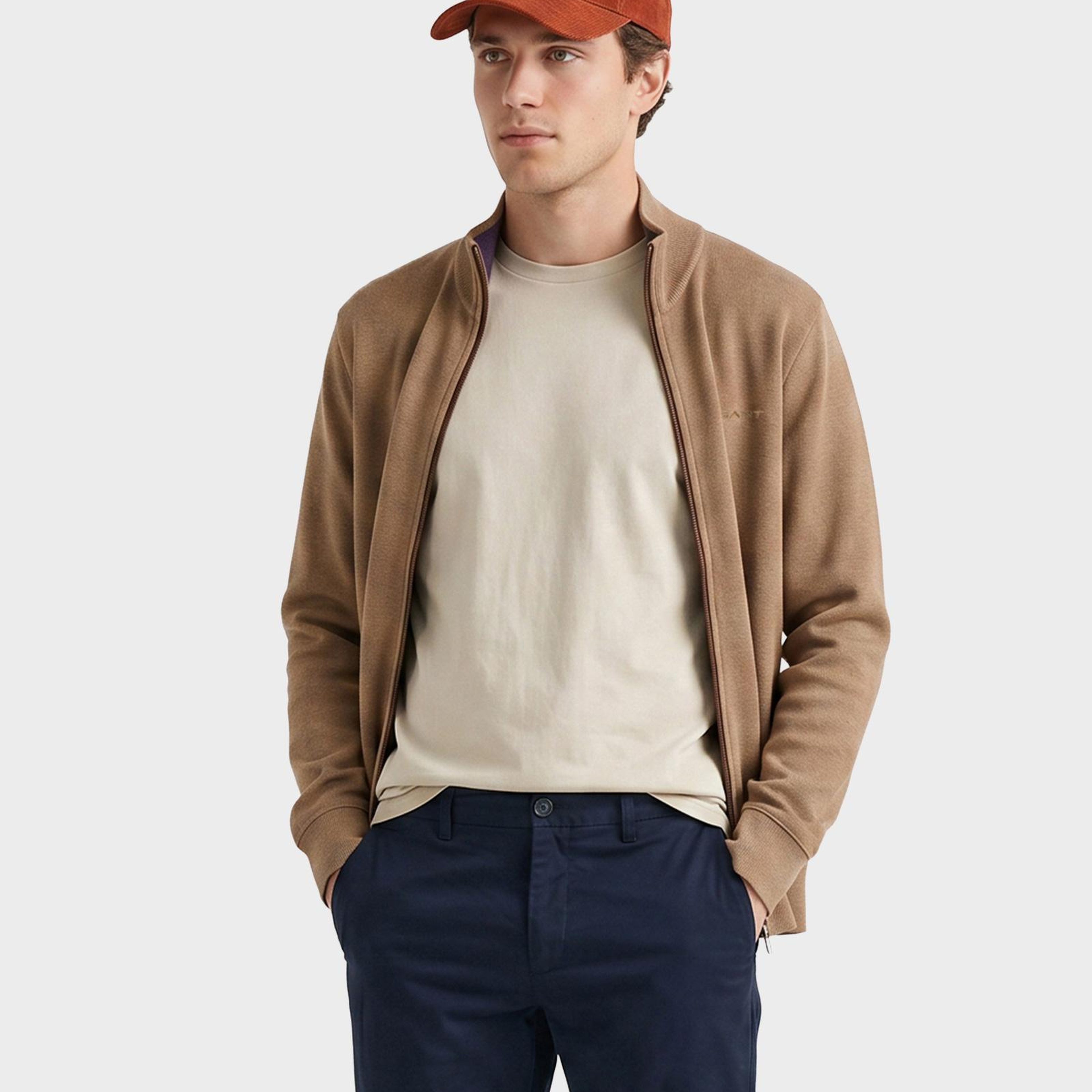 GANT Erkek Bej Regular Fit Fermuarlı Hırka