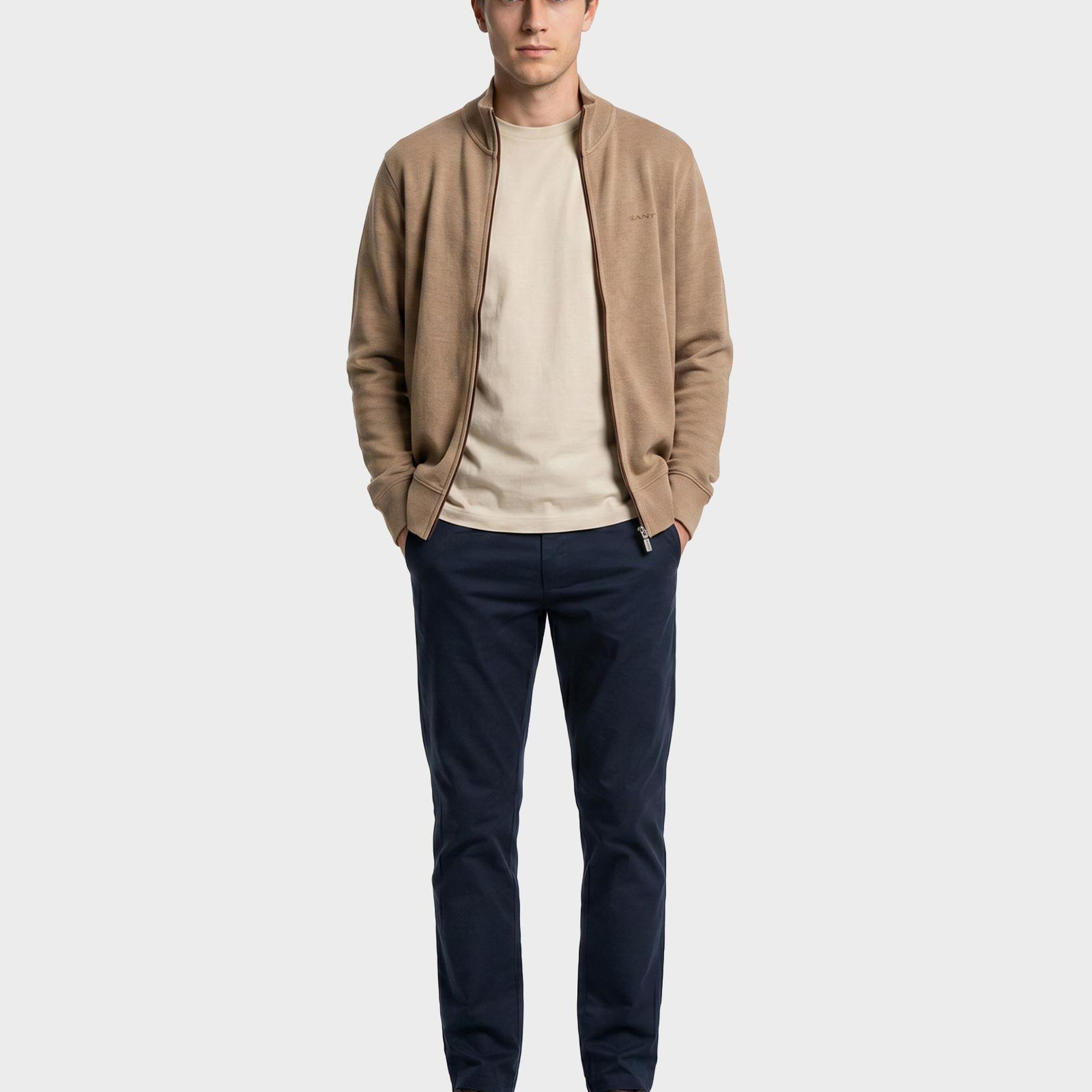 GANT Erkek Bej Regular Fit Fermuarlı Hırka