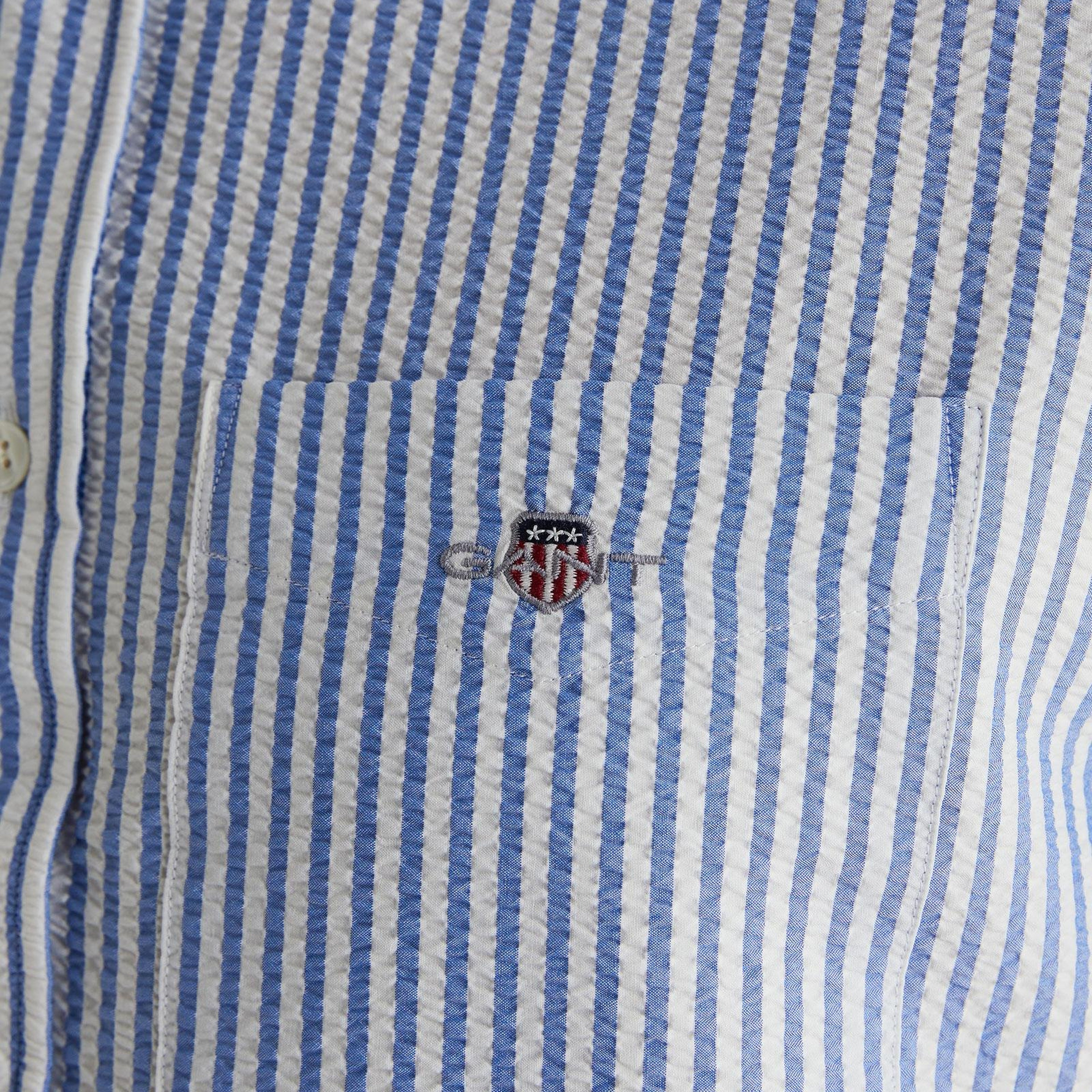 GANT Erkek Mavi Regular Fit Çizgili Logolu Gömlek