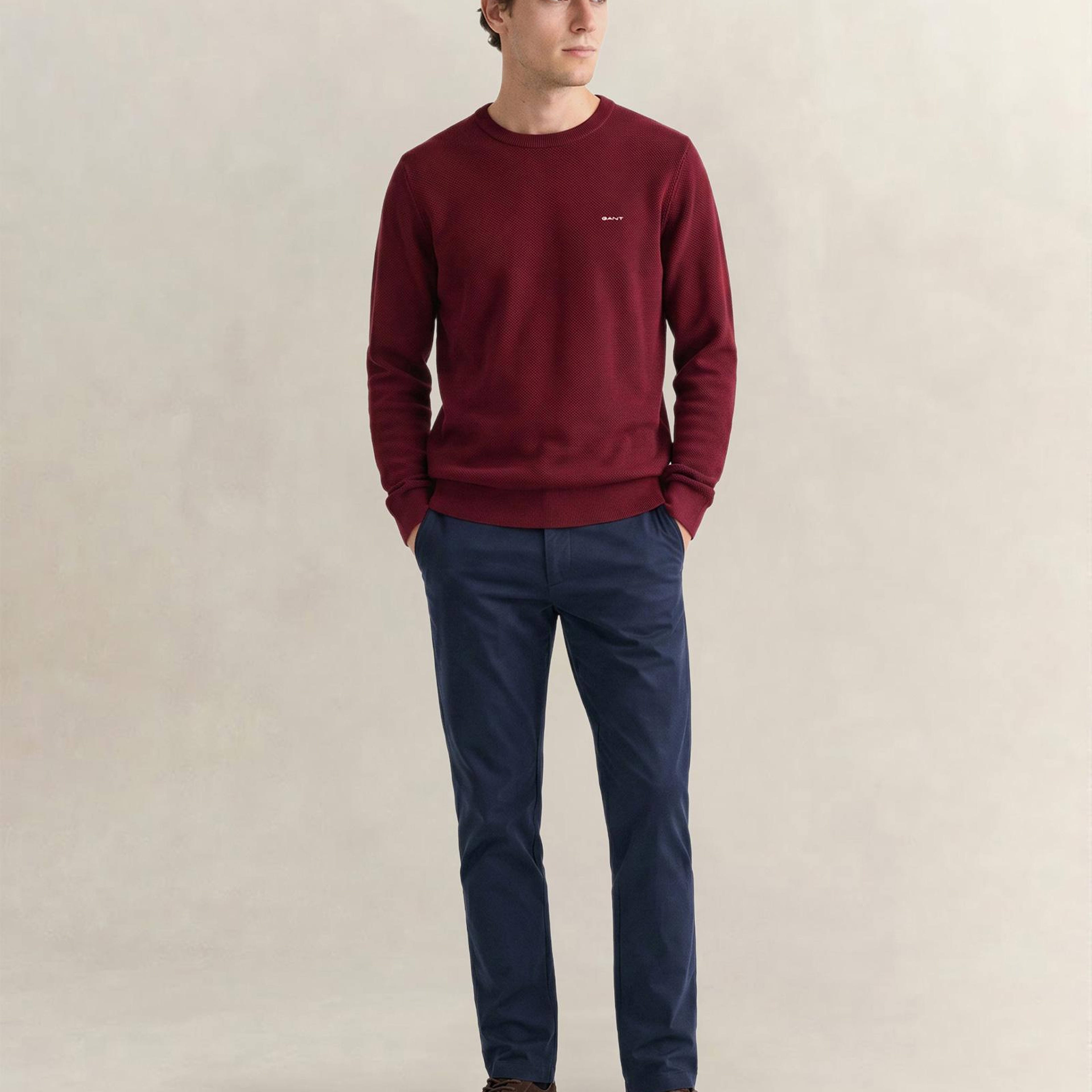 GANT Erkek Bordo Regular Fit Bisiklet Yaka Kazak