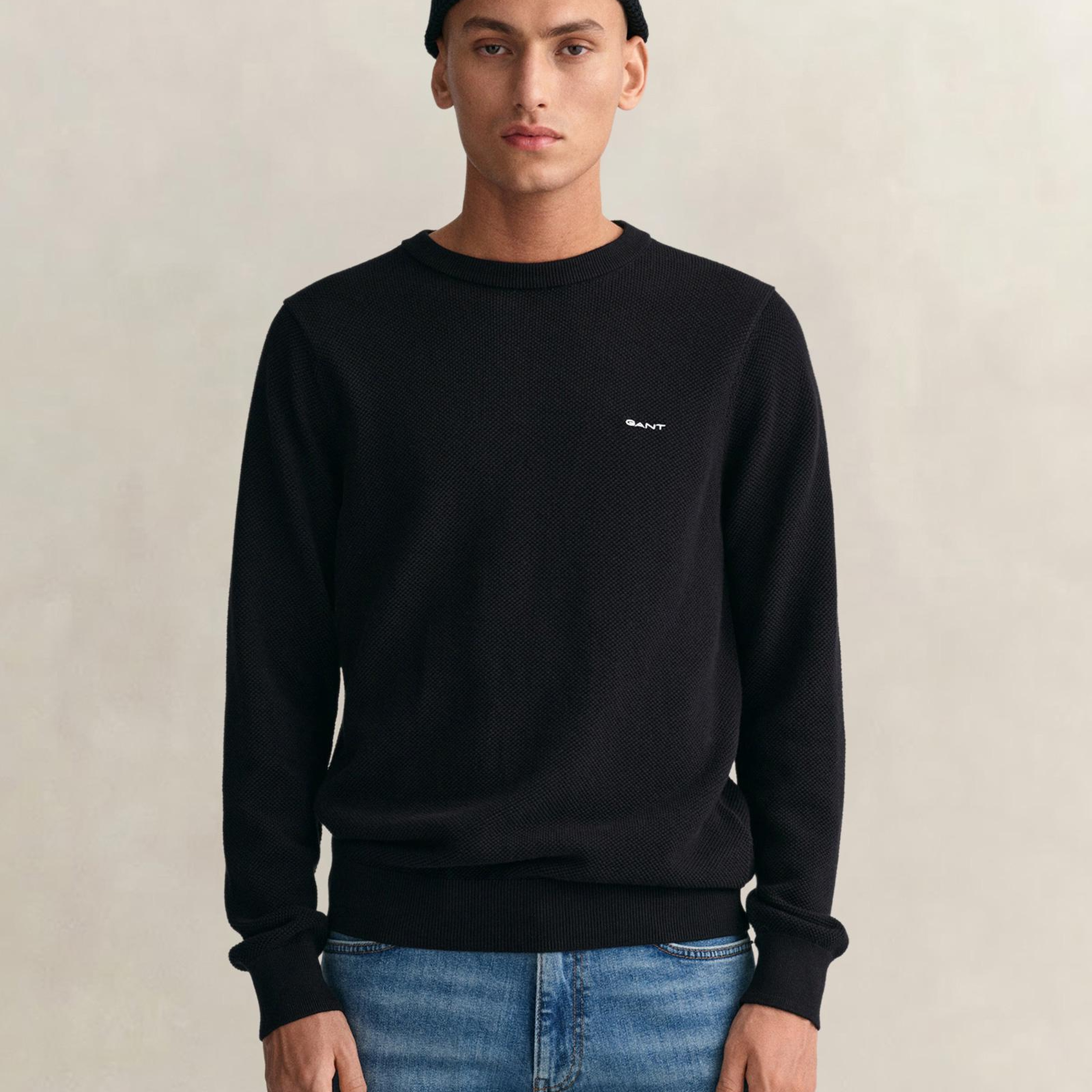 GANT Erkek Siyah Regular Fit Bisiklet Yaka Kazak