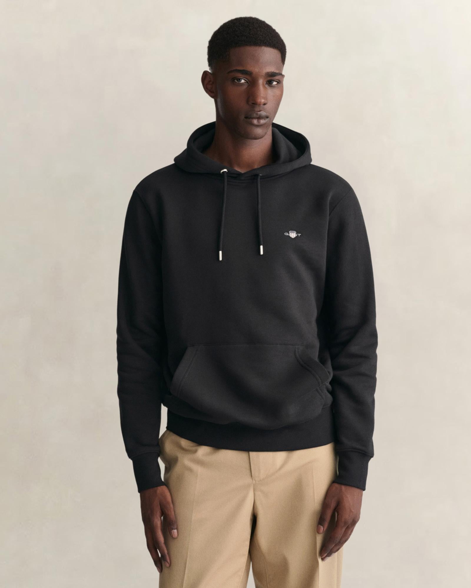 GANT Erkek Siyah Regular Fit Kapüşonlu Sweatshirt
