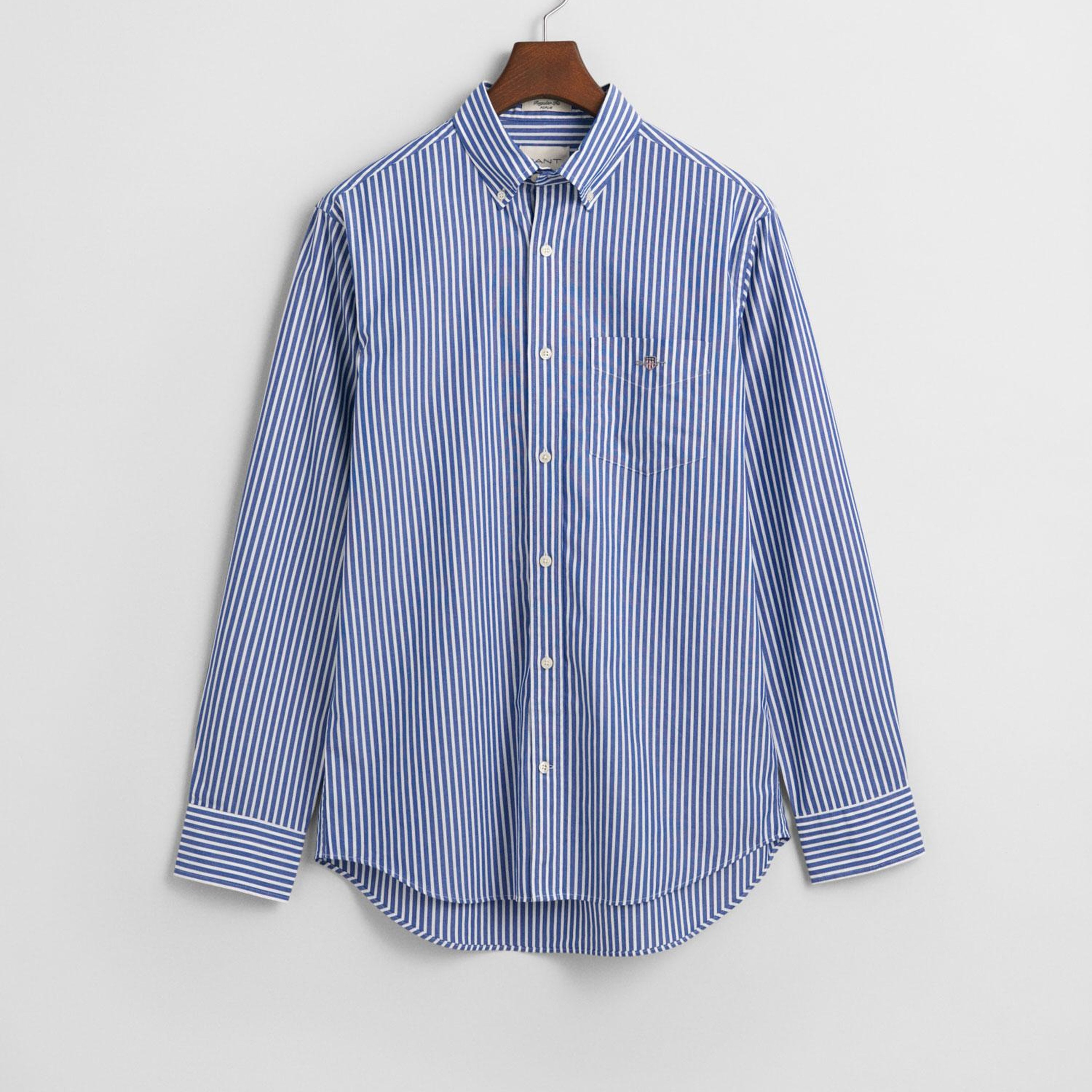 GANT Erkek Mavi Regular Fit Düğmeli Yaka Çizgili Poplin Gömlek