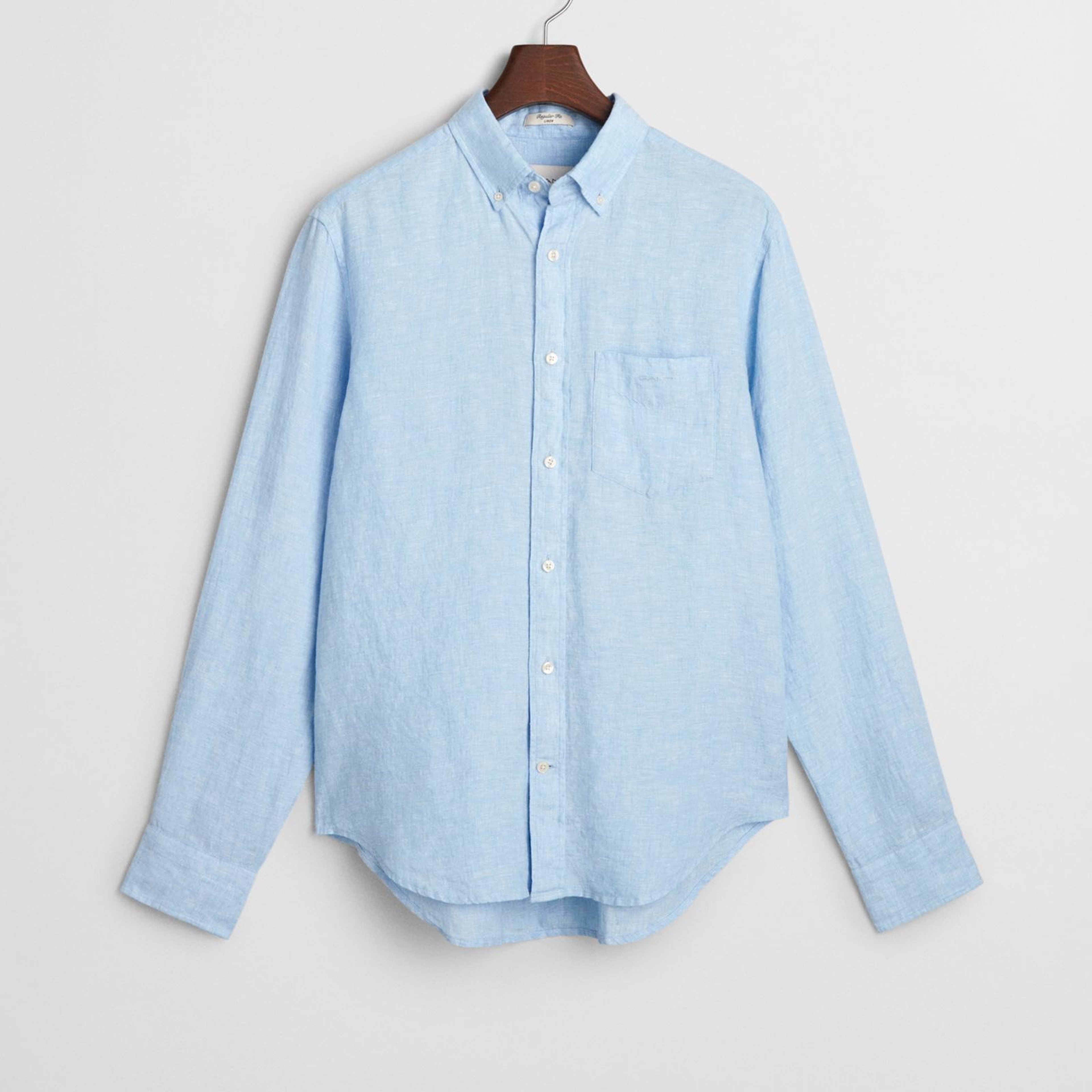 GANT Erkek Mavi Regular Fit Düğmeli Yaka Keten Gömlek