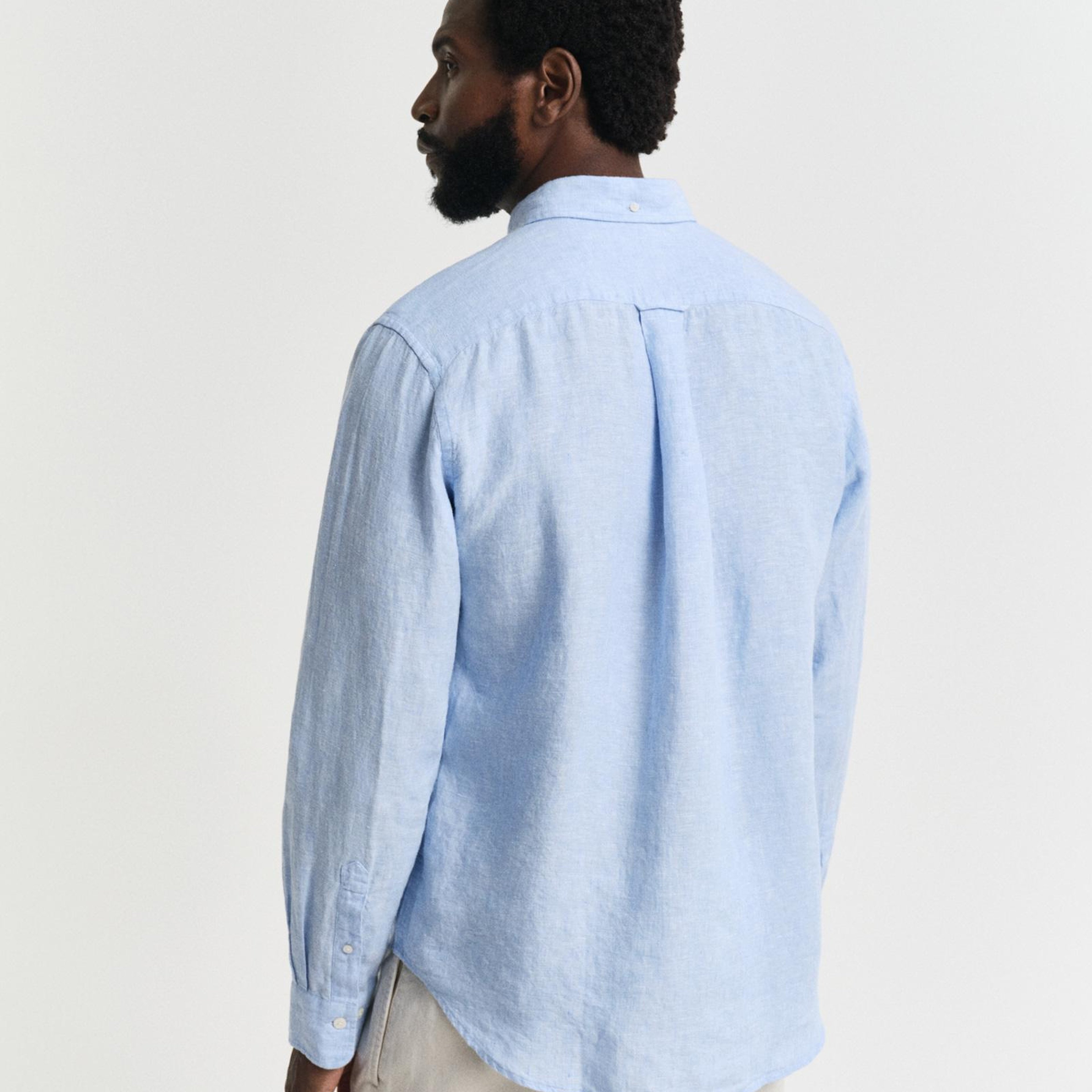 GANT Erkek Mavi Regular Fit Düğmeli Yaka Keten Gömlek